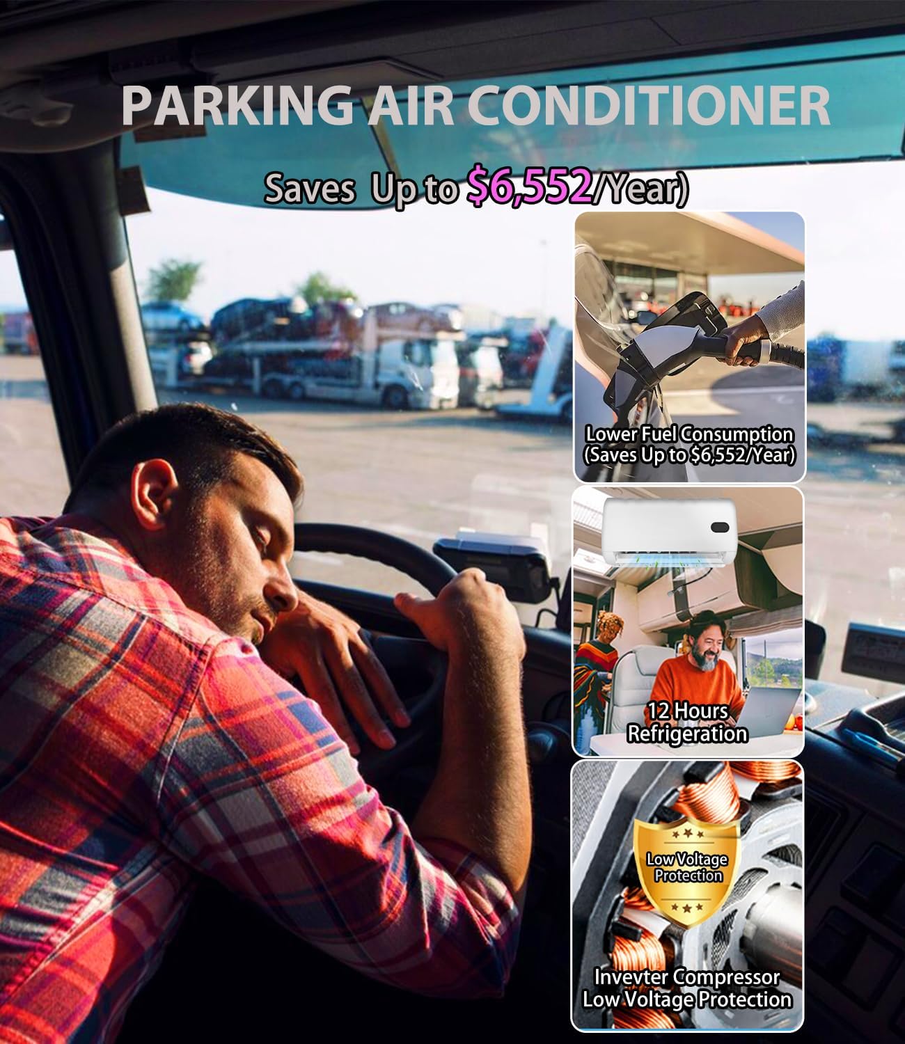 Treeligo 12V Air Conditioner, Mini Split Air Conditioner, 12 Volt DC Air Conditioner, for Truck Parking Split Electric AC Unit, for Semi-Truck, Trailer, Camper, Crane Loader Excavator