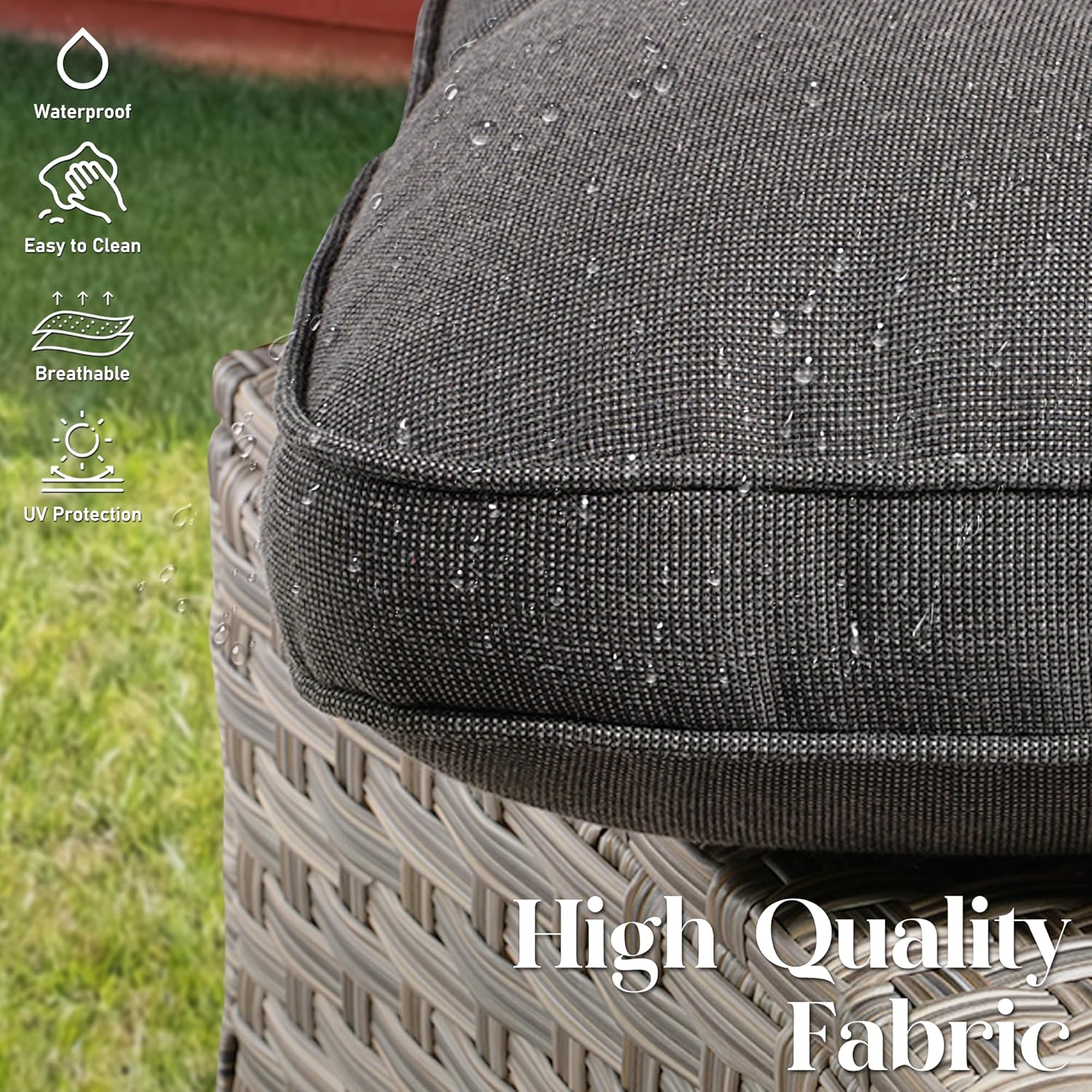 Patio Furniture Sets with Fire Pit Table,6 Pieces All Weather PE Wicker Conversation Sofa,Outdoor Furniture Grey Wicker Black Cushion