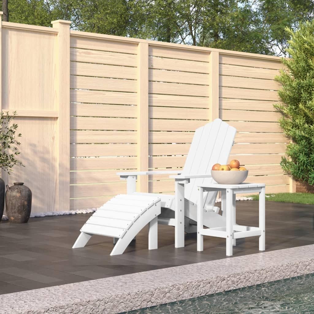 Patio Adirondack Chair with Footstool & Table HDPE White,Premium HDPE Adirondack Chair Set with Footstool and Table UV & WeatherResistant Outdoor Furniture Outdoor Furniture, Outdoor Chairs
