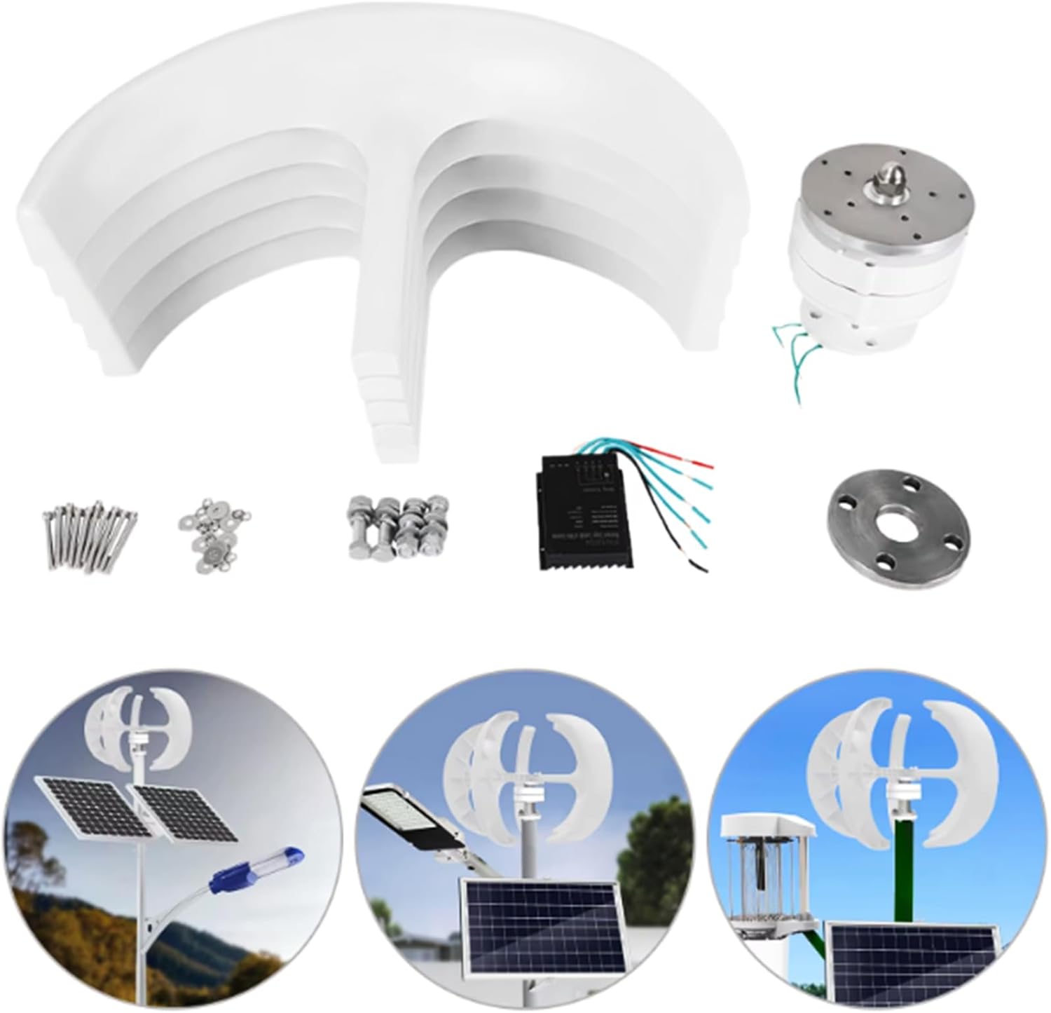 14000W Vertical Wind Turbine Generator, 12V 24V 48V 220V 5 Blades AC Wind Turbine with MPPT Controller for Home Use (White,Low Noise)
