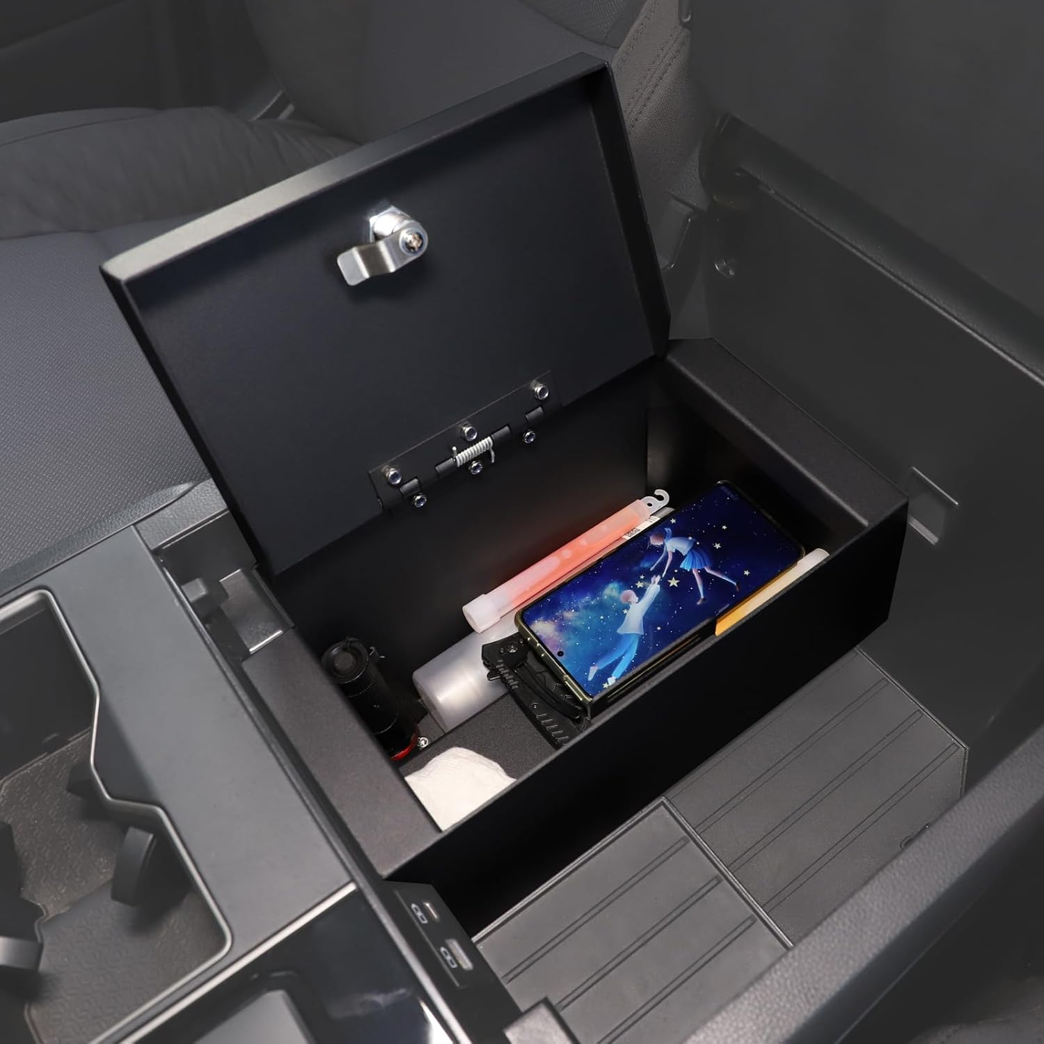 Car Center Console Lock Safe Box Armrest Storage Compatible with Toyota Tundra 2022-2026, Center Console Lock Box Armrest Security Organizer Tray Vault with 3 Digit Combo Password Insert Accessories