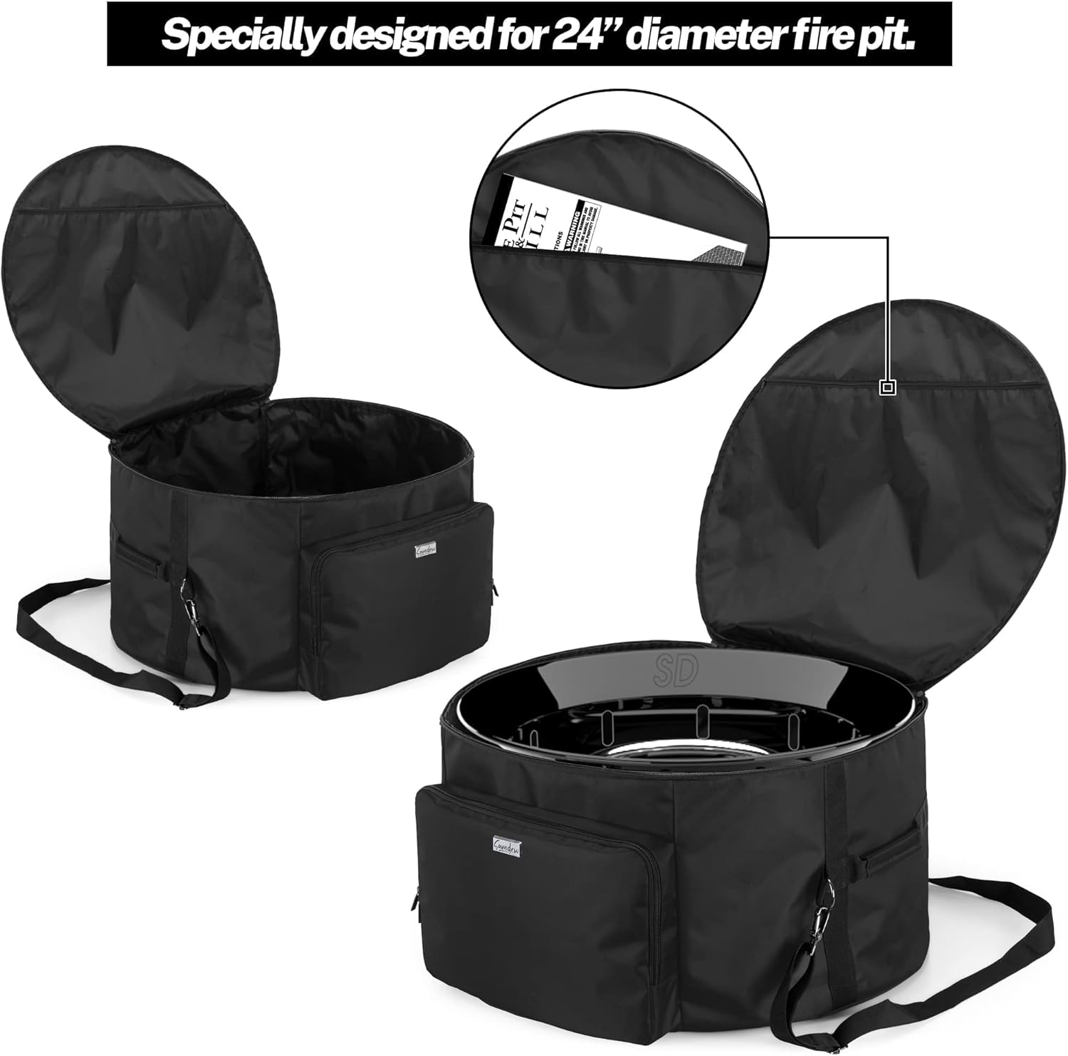 SAMDEW 24-Inch Outdoor Fire Pit Bag and 20lb Propane Tank Case, Black, Bag Only