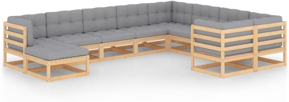 10 Piece Patio Lounge Set with Cushions Solid Wood Pine,Pinewood Patio Lounge Set with Cushions Durable and Charming Furniture Sets for Patio, Lawn & Garden