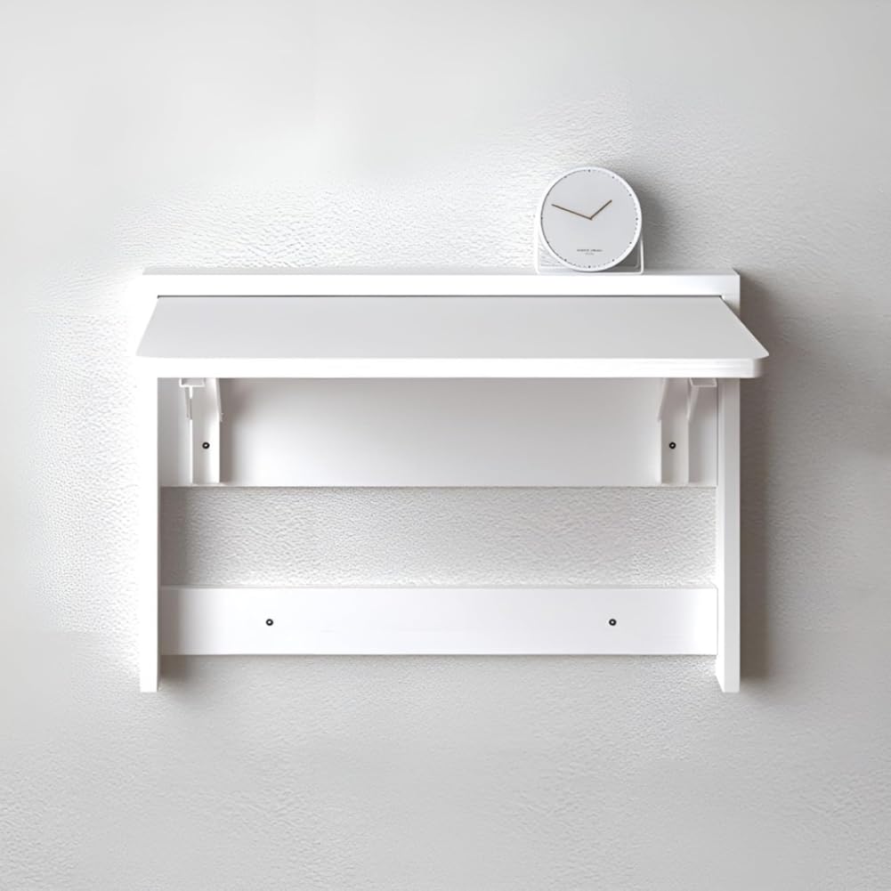 Multi-Color Wall Mounted Folding Table Hanging Desk Foldable Office Desk Study Table for Small Spaces & Home Office Practical(White,63cm)