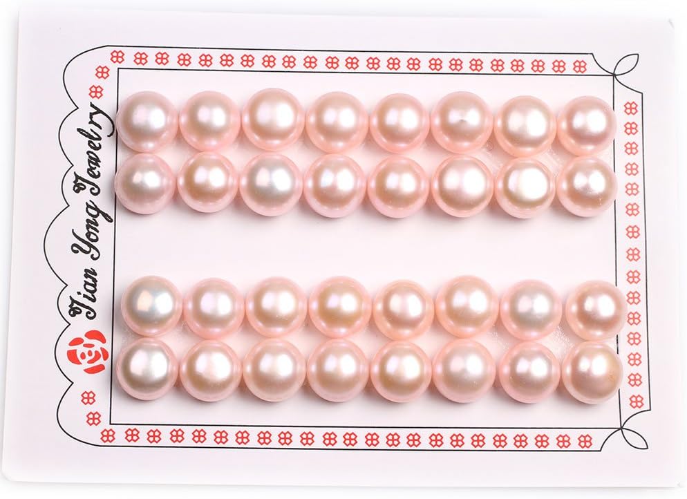 GEM-Inside 11mm Size 16 Pairs Pink Rose Pearls Half Drilling Drill Freshwater Pearls Loose Beads Handmade Beads for Jewelry Making Stud Earring Jewelry Beading Supplies for Women