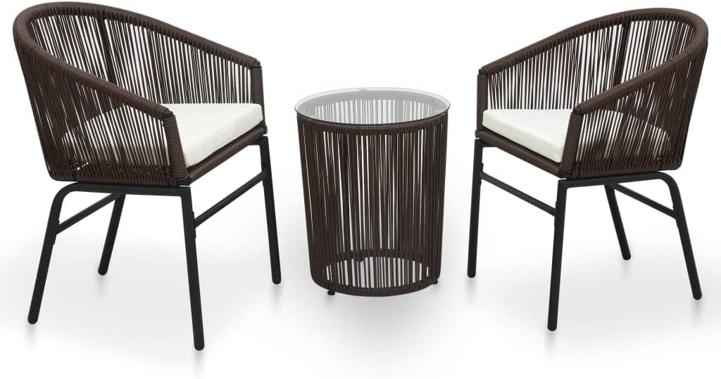 3 Piece Bistro Set with Cushions PE Rattan Brown, Patio Furniture Sets, Outdoor Furniture
