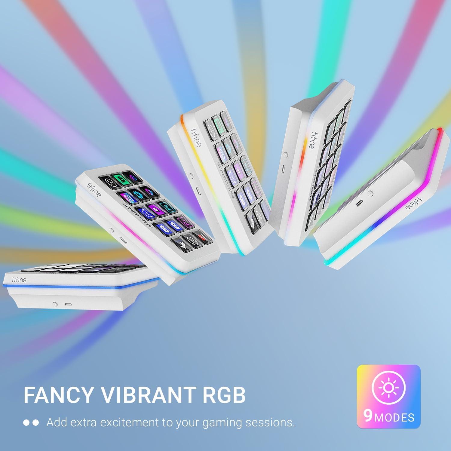 FIFINE AmpliGame Gaming Controller with 15 Shortcuts for OBS Streaming Studio with Macro Keys, Trigger Actions, PC Media RGB Controller for Content Creation/Office Work-D6 White