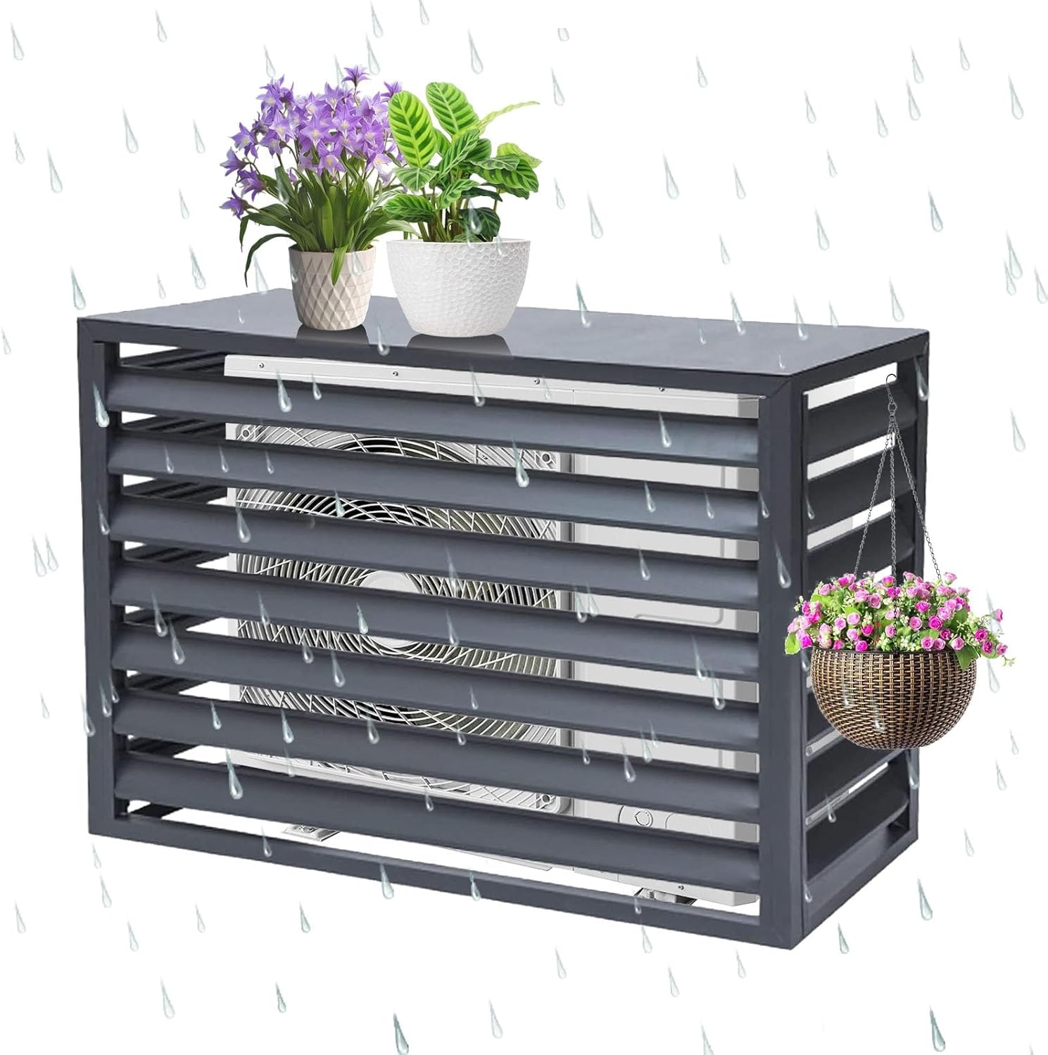 Air Conditioning Cover Aluminum, General Purpose Outdoor Air Conditioner Fence, Rainproof, Keep Away Branches and Leaves(Gray,110cm)
