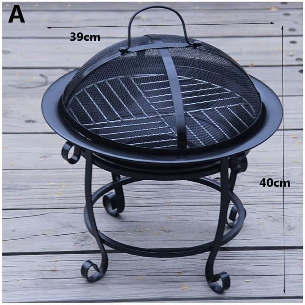 Garden Fire Pit Portable Grill Barbecue Rack Outdoor Fire Large Bonfire Wood Burning Patio Grill Firepit for Grill CharGrill with Spark Screen with Cover BBQ Cooking for Camping 40 * 36cm ()