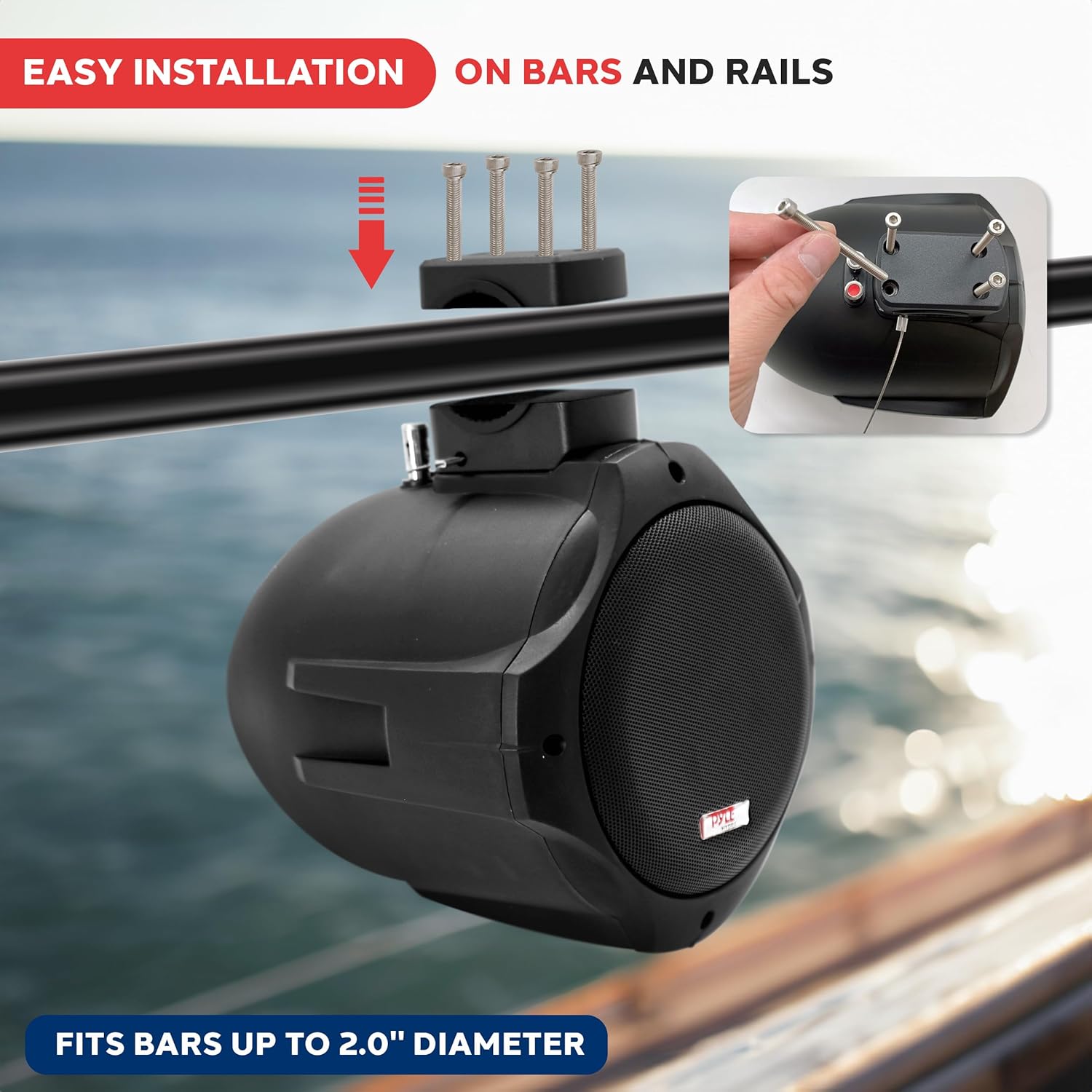 8 Inch Dual Marine Speakers - 2 Way IP44 Waterproof, Weather Resistant Outdoor Audio Stereo Sound System with 200 Watt Power and Poly Mica Cone and Butyl Rubber Surround - 1 Pair - PLMRB85 (Black)