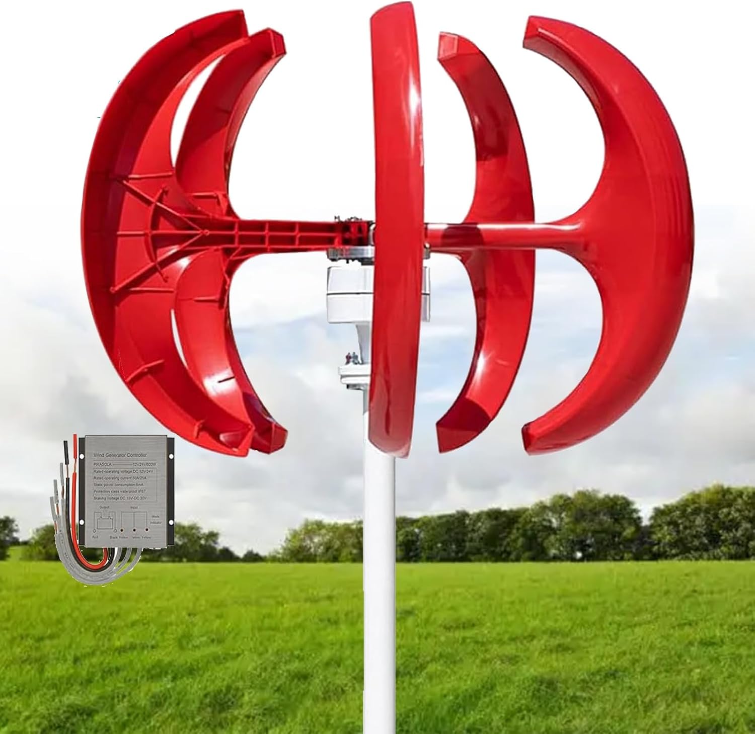 16000W Wind Turbines Generator, 5 Blades 12V 24V 48V Vertical Axis Wind Turbines Generator Kit for Home Hybrids Streetlight Use, Wind Turbines Kit for Hybrids Wind Solar System(Red,48V)