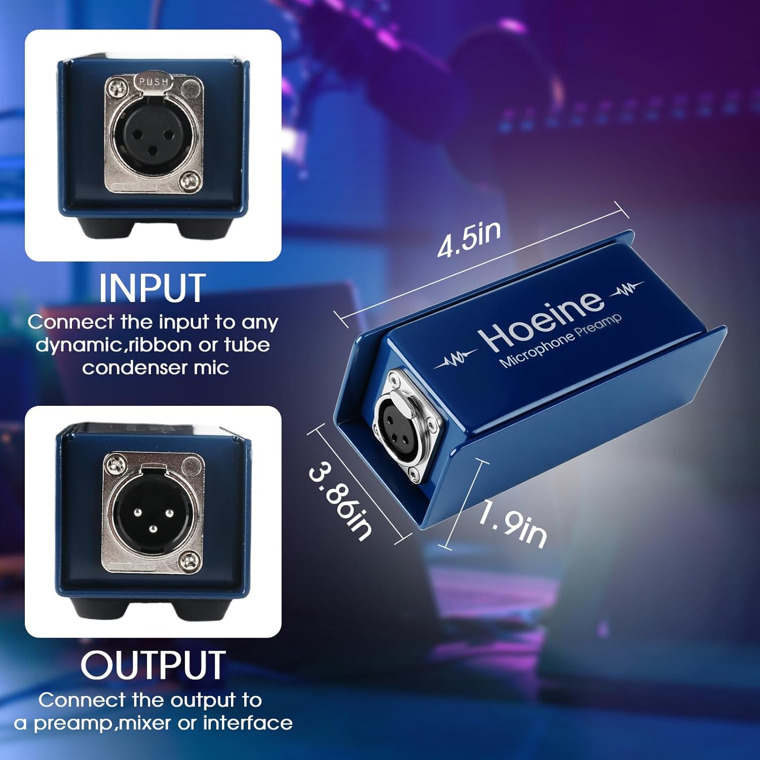 Microphone Preamp, Mic Preamp Amplifier with 25dB Ultra Clean Gain for Shure SM7B & Electro Voice RE20, Phantom Power Mic Booster for Podcasting, Studio Recording and Live Streaming