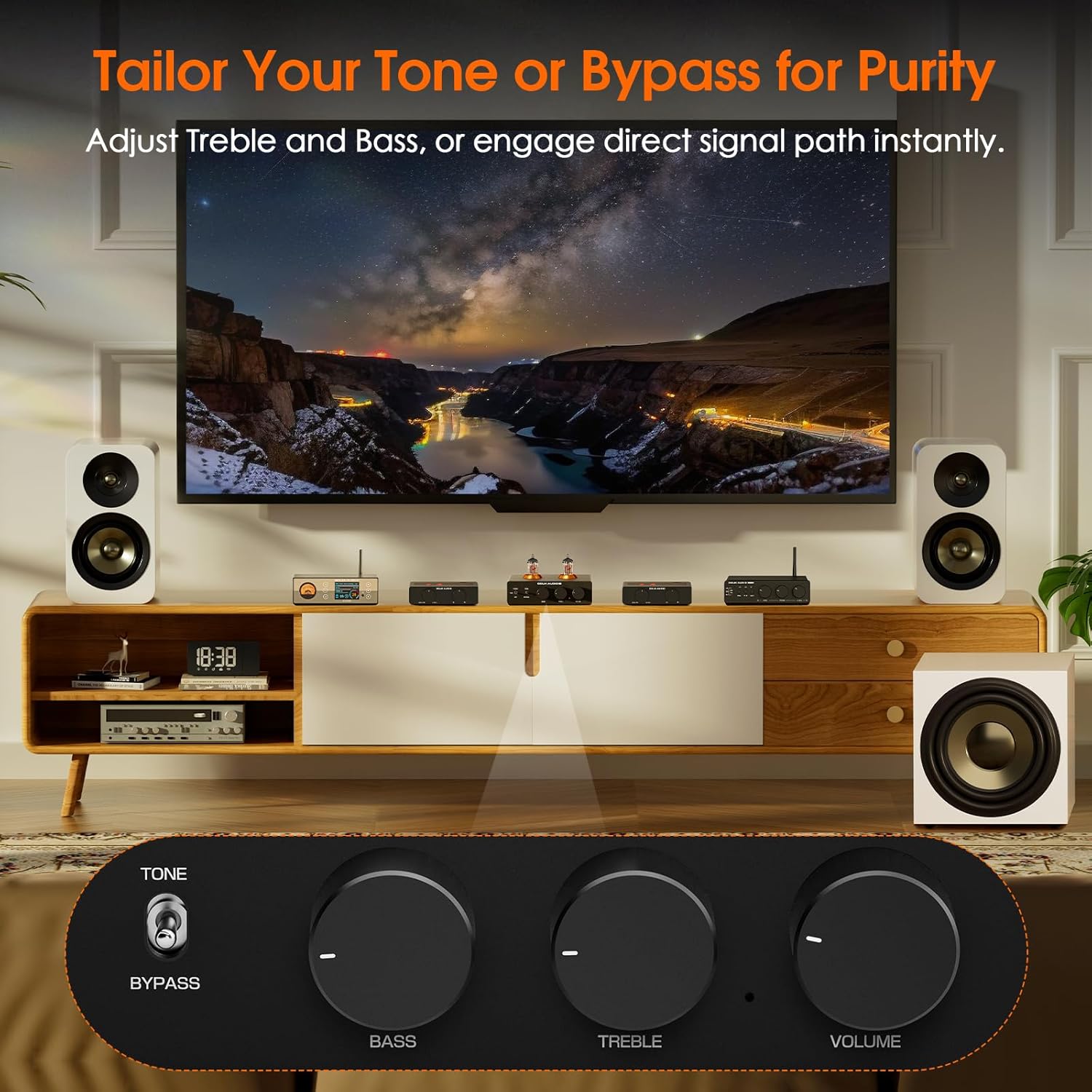 Douk Audio P7 Phono Preamp: Vacuum Tube Turntable Preamplifier with Balanced XLR Output, High-Pass Filter, Bass & Treble Control, Bypass for MM Record Player, Amplifier, Speaker