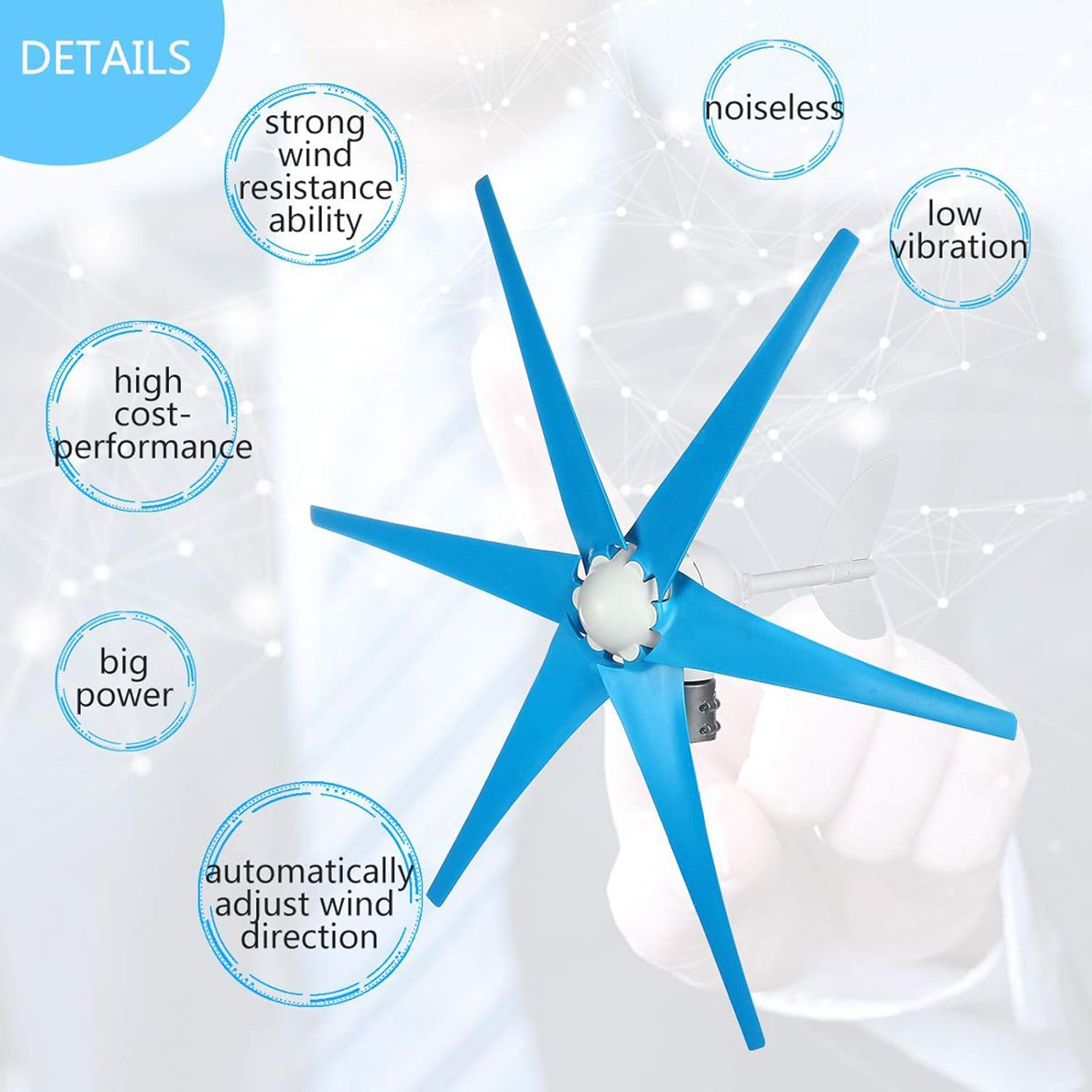 12V Vertical Shaft Wind Turbine Generator,9000W 6 Blades Easy Install Wind Force Turbines Charge Kit, for Home Camping,48V