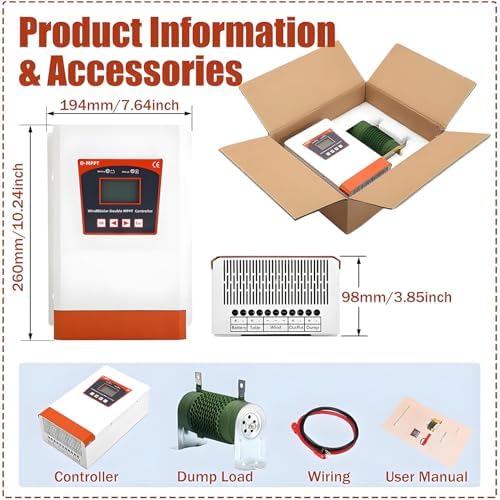 6000W Hybrid Charge Controller - Dual MPPT Solar & Wind Boost Controller with LCD, Supports 12V/24V & 24V/48V, Perfect for Lithium & Lead Acid Battery Systems