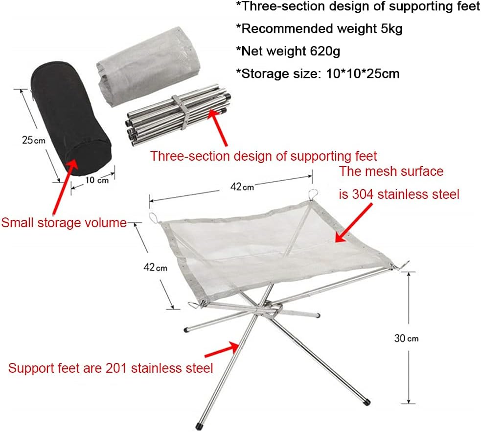Home Folding Fire Pit Garden Party Bonfire Stand Outdoor Bonfire Equipment Stainless Steel Foldable Carbon Stove, Bearing 5kg