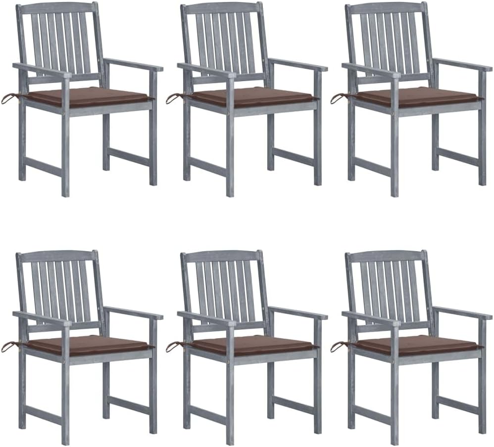 Patio Chair Patio Chairs with Cushions 6 pcs Solid Acacia Wood Gray