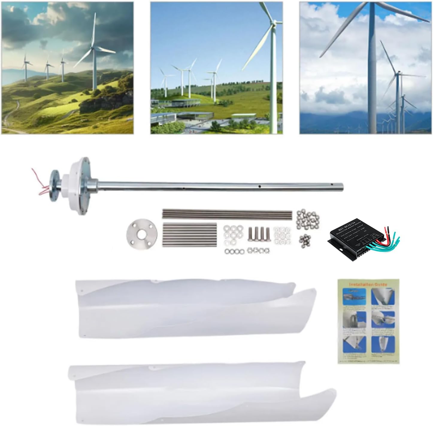 4000W Low Noise Vertical Spiral Wind Turbine Generator Kit,12V-220V White 2 Blades Wind Turbine Suitable for Emergency Power Generation