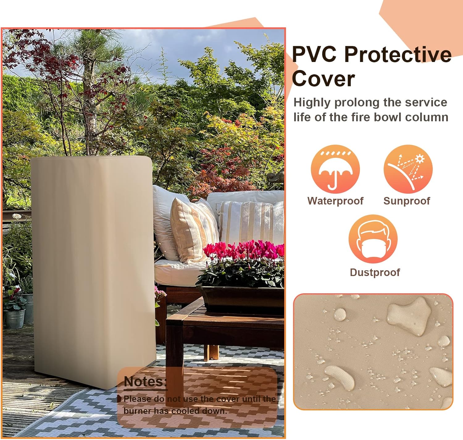 Giantex Outdoor Propane Fire Pit - 48 Inch Propane Fire Bowl Column with Lava Rocks & PVC Cover, 30,000 BTU Heat Output, Stainless Steel Burner, Patio Burning Gas Fire Pit Bowl for Backyard, Poolside