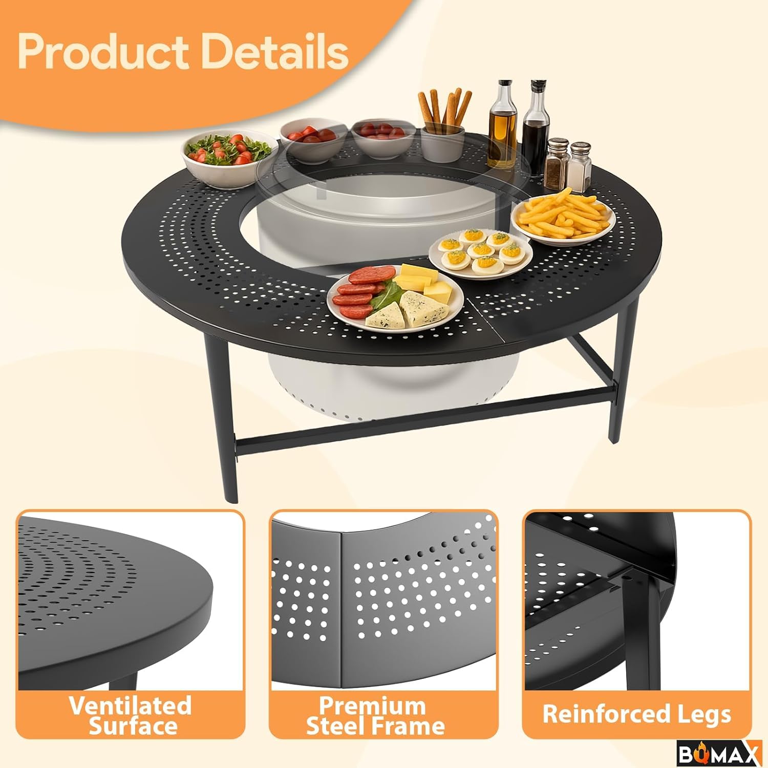 Fire Pit Surround Tabletop for Solo Stove Yukon & Bonfire, Outdoor Smokeless Fire Pit Table for Wood Burning Fire Pits, Powder-Coated Steel Stove Table Surround for Solo Stove