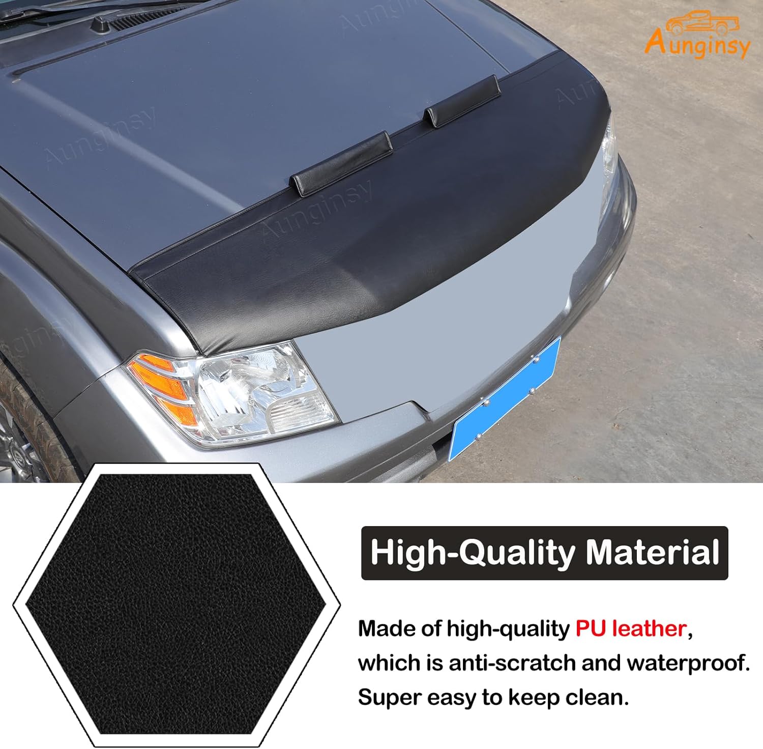 Aunginsy Car Hood Protector Bra Compatible with Nissan Frontier 2013-2021, Pickup Front Engine Hood Black Leather Protector Cover Half Hood Bonnet Bra Car Front Mask Hood Shield Exterior Accessories
