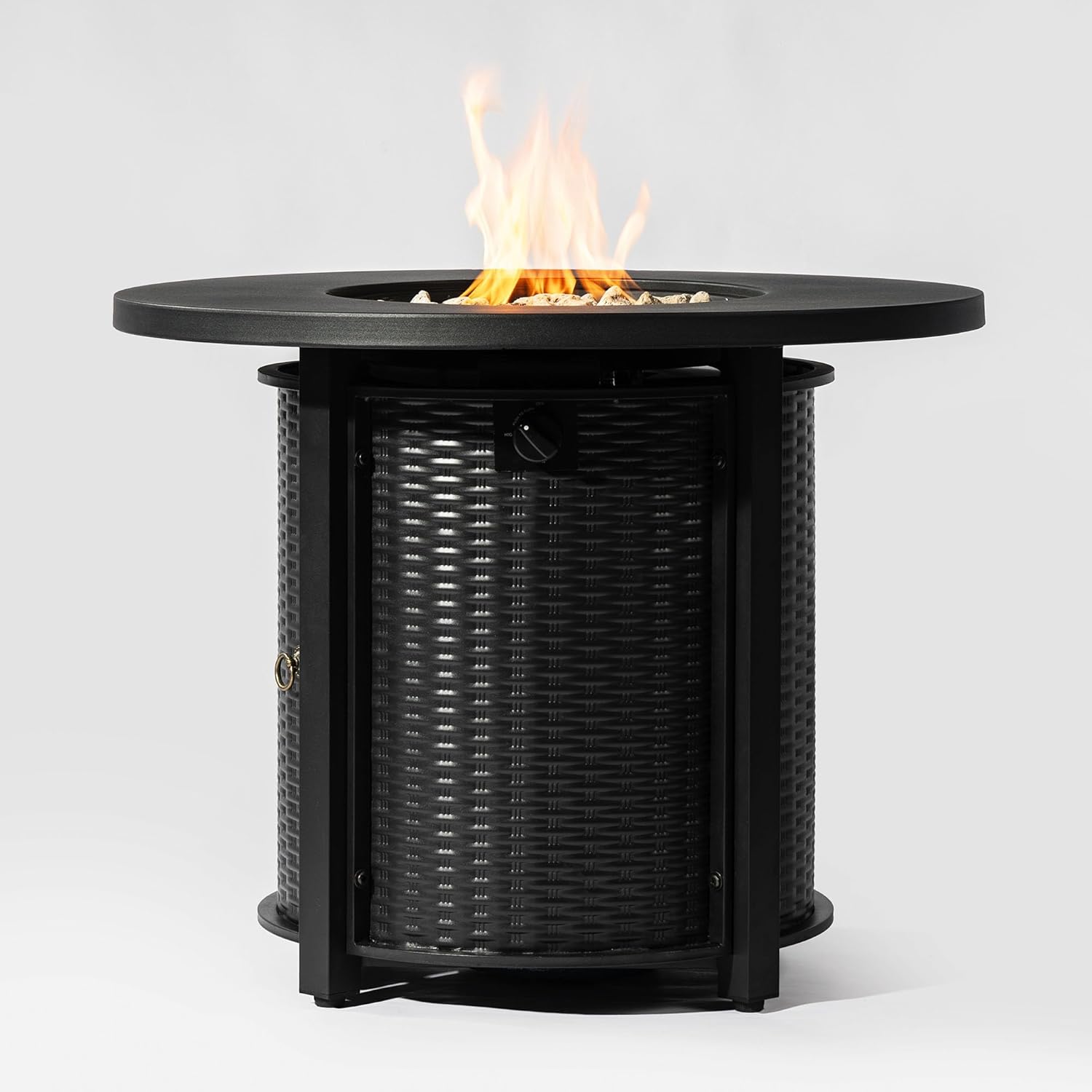 32-Inch Round Steel Fire Pit Table in Matte Black, Heavy-Duty Propane Heater Generates 50,000 BTU for Enhanced Outdoor Entertainment in Patio and Garden Spaces