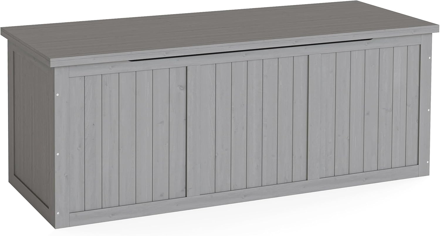 Mederlo 112 Gallon Outdoor Wooden Deck Box Solid Wood Storage Box Seat & Table Top for Patio Furniture Cushions, Pool Toys & Garden Tools