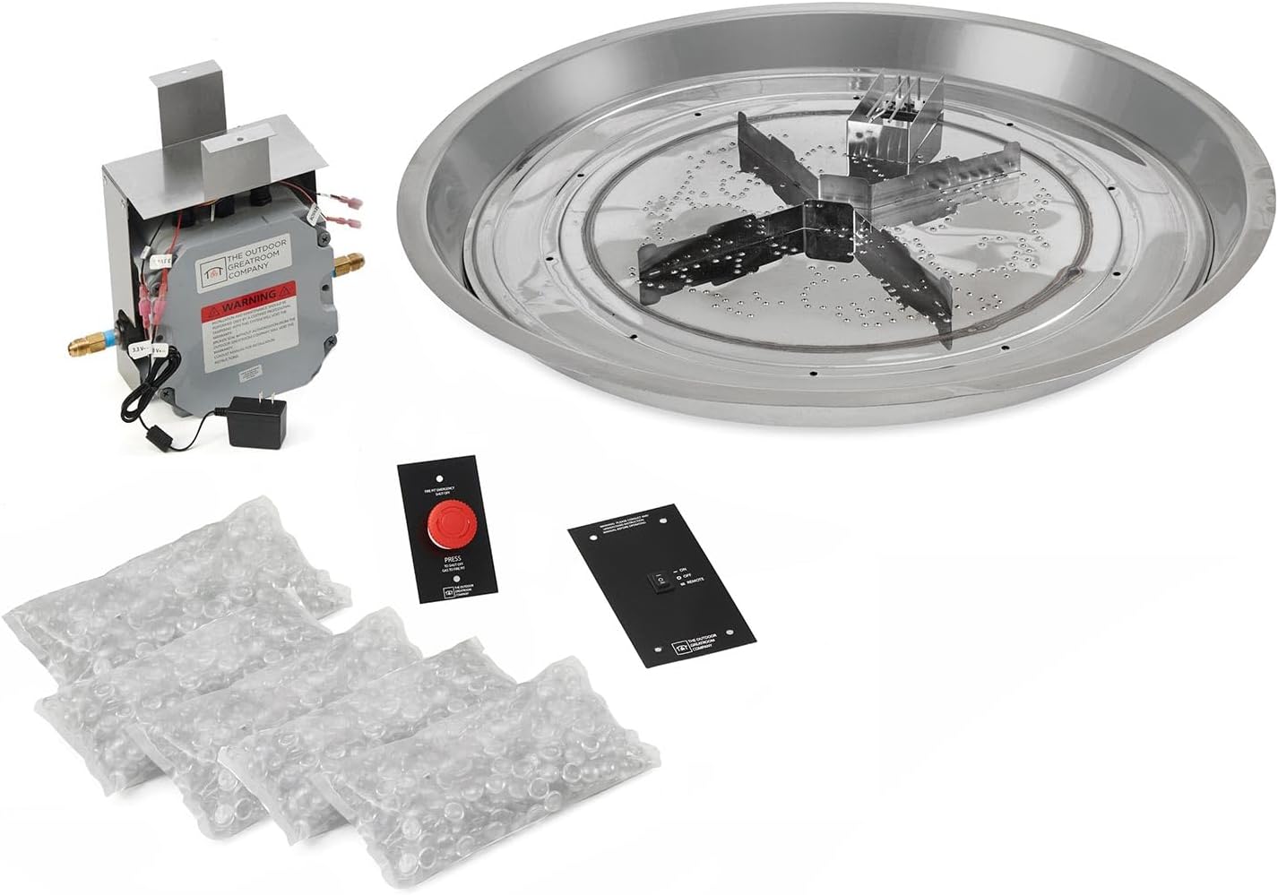 The Outdoor GreatRoom Company Round Crystal Fire Plus Electronic Ignition Fire Pit Burner Kit (CFP30DSING), 30-Inch, Natural Gas