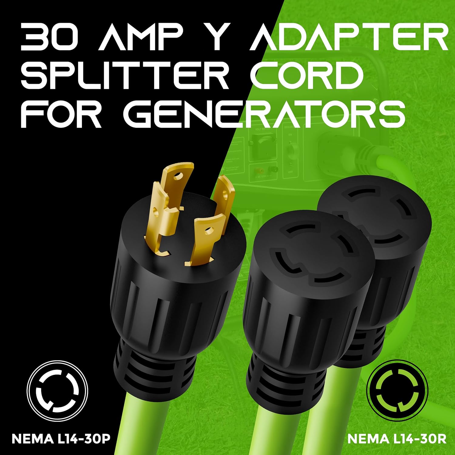 GearIT 30A Generator Cord (10ft) and 30A Y Splitter (3ft)