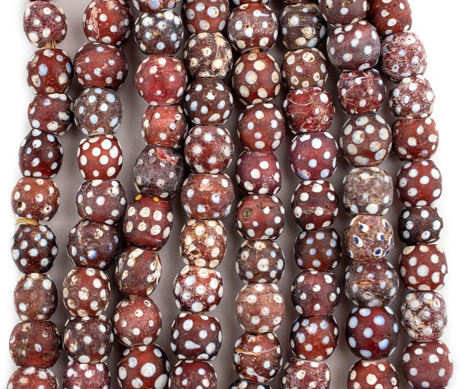 The Bead Chest Red Antique Skunk Eye Beads 11mm Ethiopia African Round Glass Large Hole 27 Inch Strand Handmade