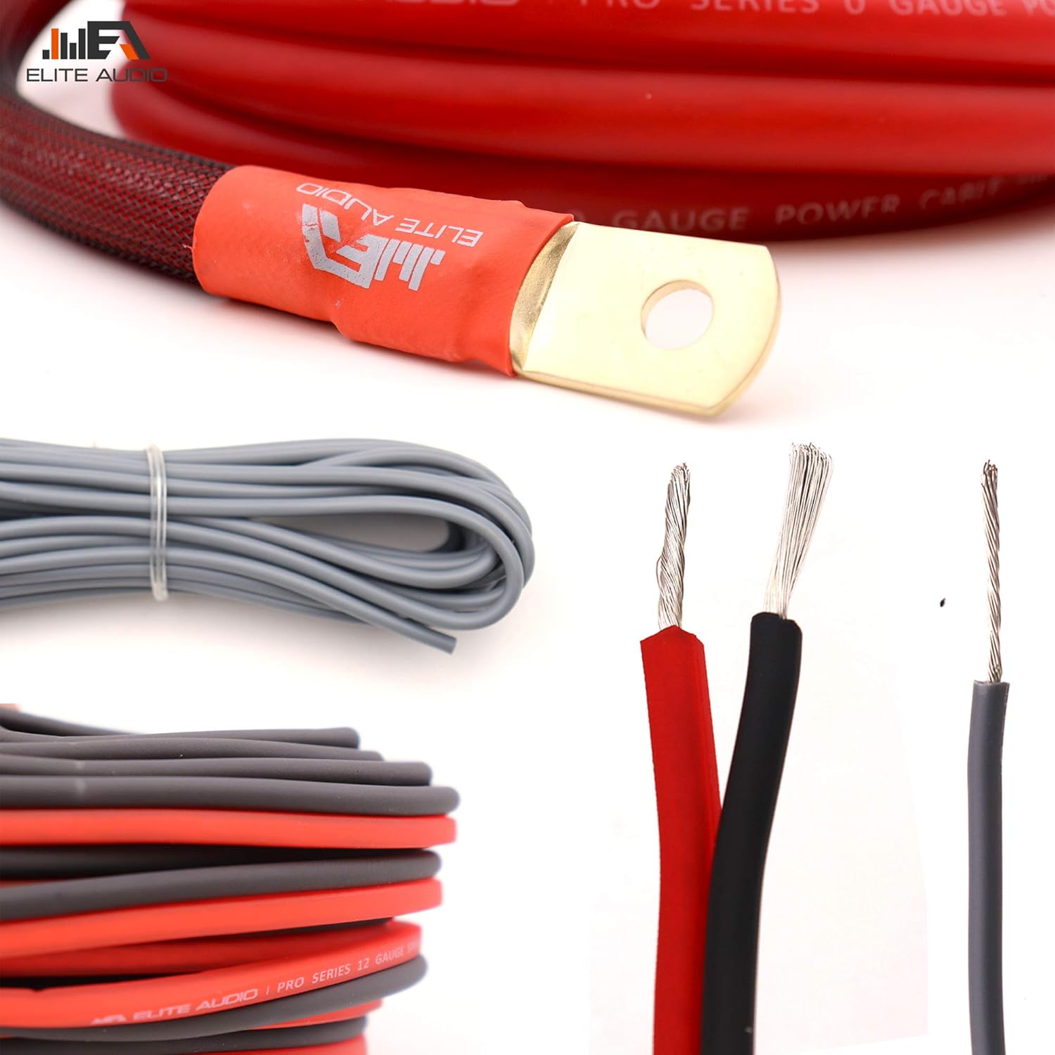 Elite Audio EA-PROK0 + EA-PRO617 Pro Series Amplifier Wiring Kit Bundle with 6-Channel RCA Combo - 5000W Max Power, 0GA Cables, Dual RCA Sets, ANL Fuse and Holder