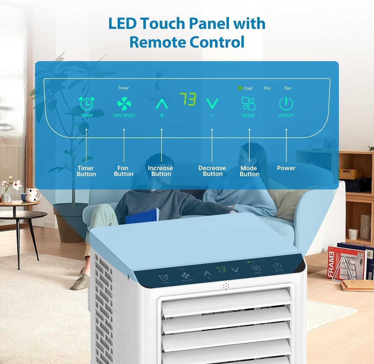 8000 BTU Portable Air Conditioners, 4-in-1 Portable AC Unit Up to 350 Sq with Fan & Dehumidifier Function, Remote Control & 24H Timer, Quiet Sleep Mode,LED Lights,Quiet Timer