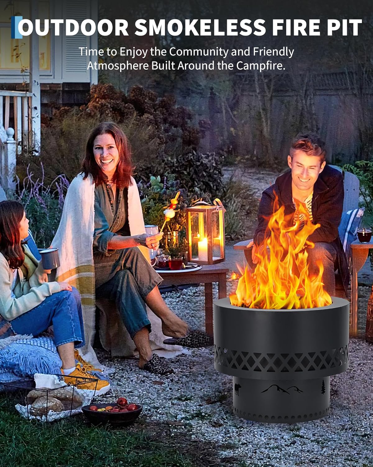 16 Inch Smokeless Fire Pit for Outdoor, Wood Burning Steel Firepit with Removable Ash Pan & Waterproof Carrying Bag, Low Smoke Design for Patio, Backyard, Camping Bonfire, BBQ Gatherings