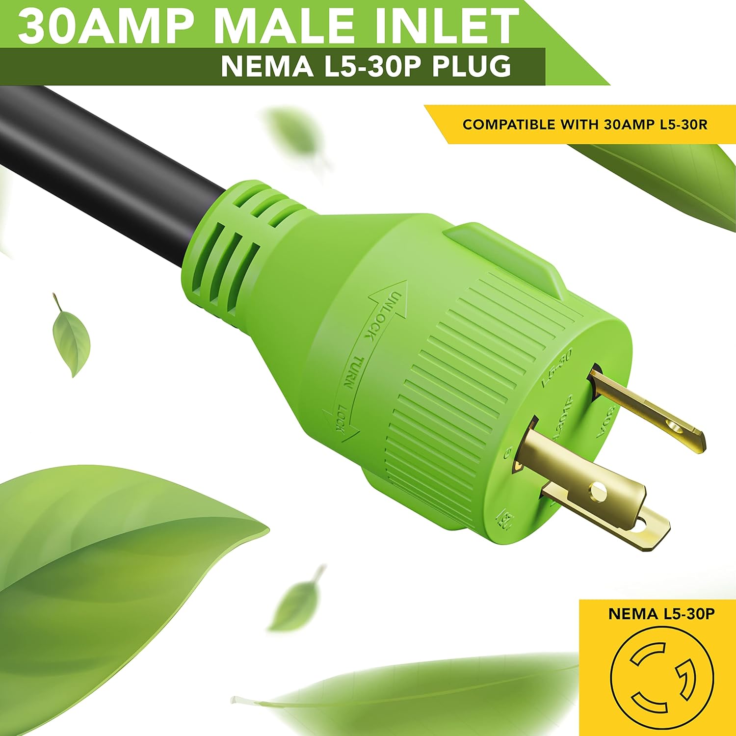 3-Prong 50 Foot 30 Amp Generator Cord, 10 Gauge Heavy Duty L5-30 Generator Power Cord Up to 3750W (50-Feet)