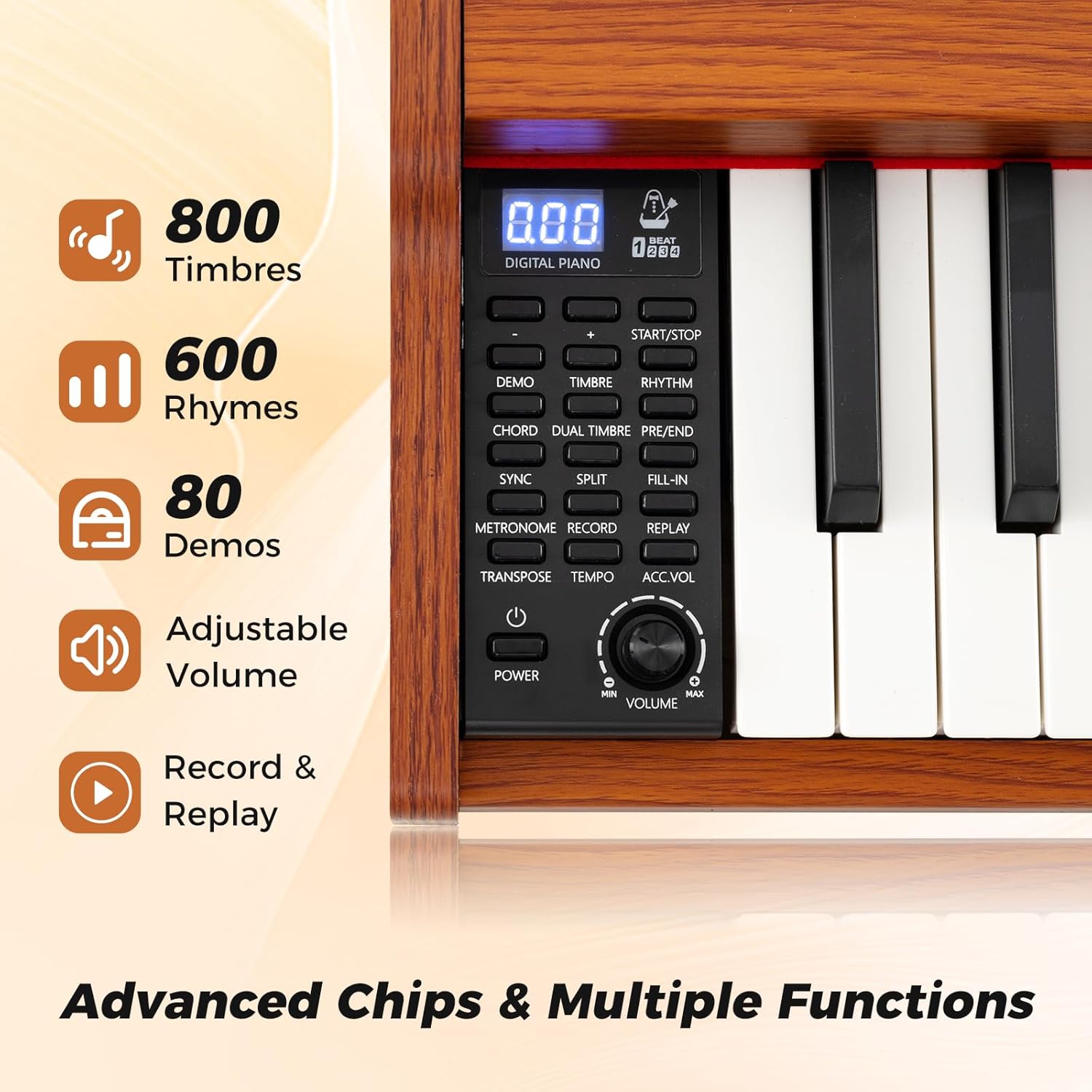 Costzon Piano Keyboard 88 Keys, Portable Full Size Semi-Weighted Electric Digital Piano with Stand, Advanced Chips, Dual Speakers, Triple Pedals & USB MIDI Connection for Beginners (Brown)