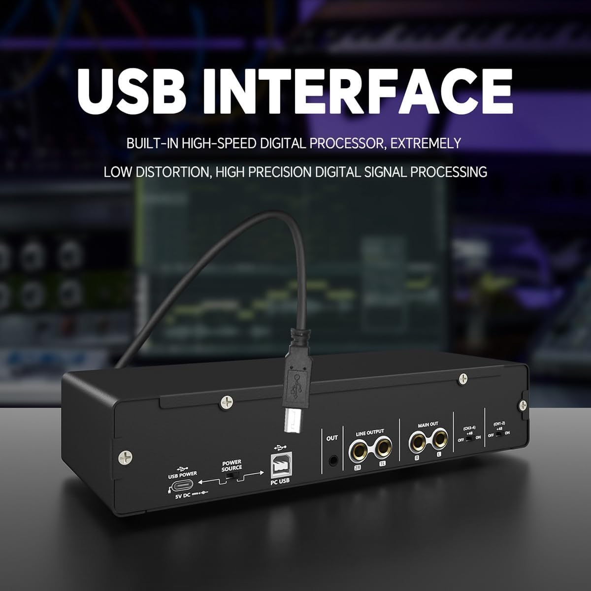 -MD44 Professional Microphone Sound Card 24Bit 192KHz 4 Way Audio Interface for Podcast Recording Music Instrument Easy to Use -B