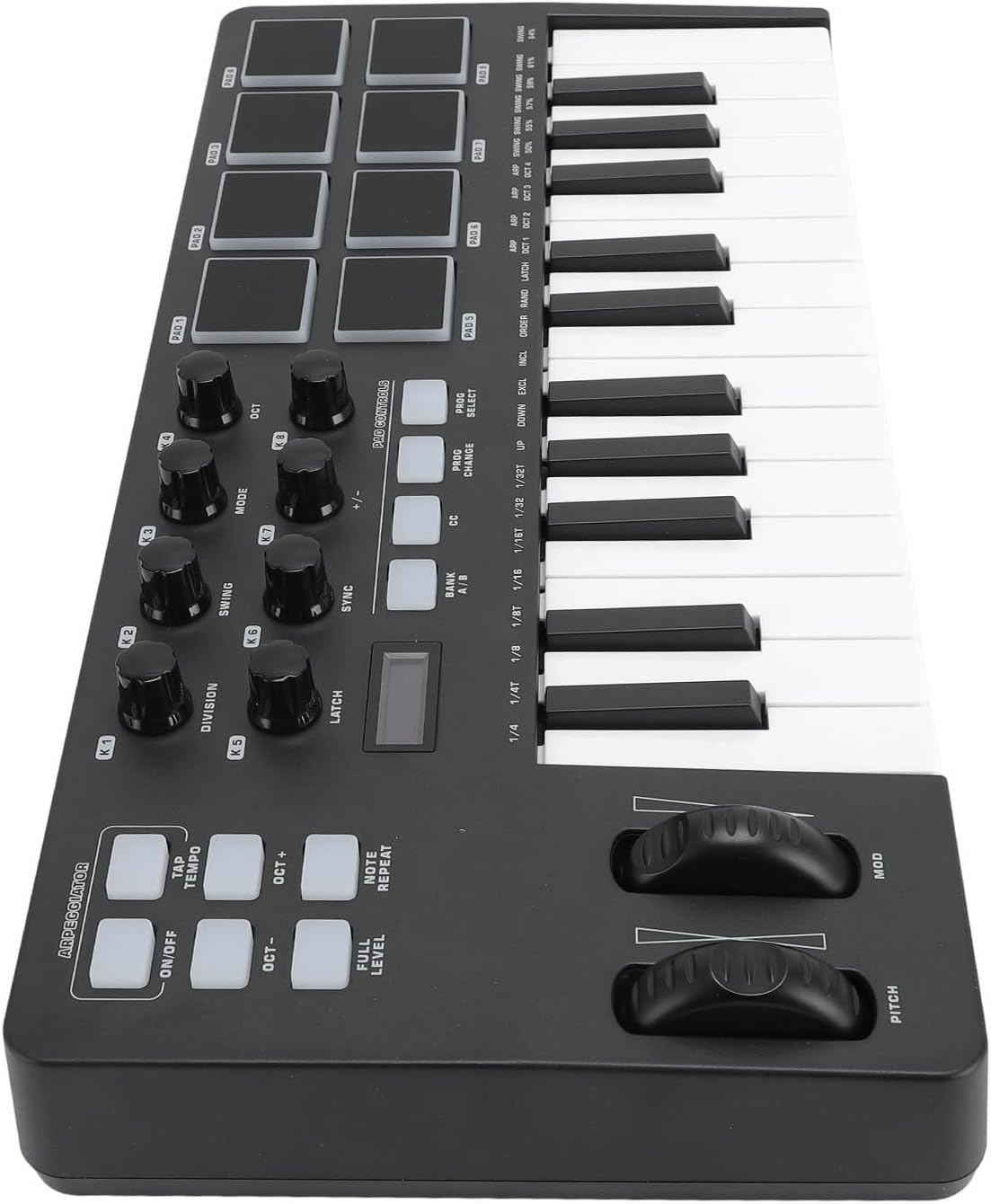 Focket USB MIDI Keyboard Controller, 25 Key with Arpeggiator Chord Mode for Integration Music Production Backlit Drum Pads Velocity Sensitive Keys Compact Lightweight Portable for