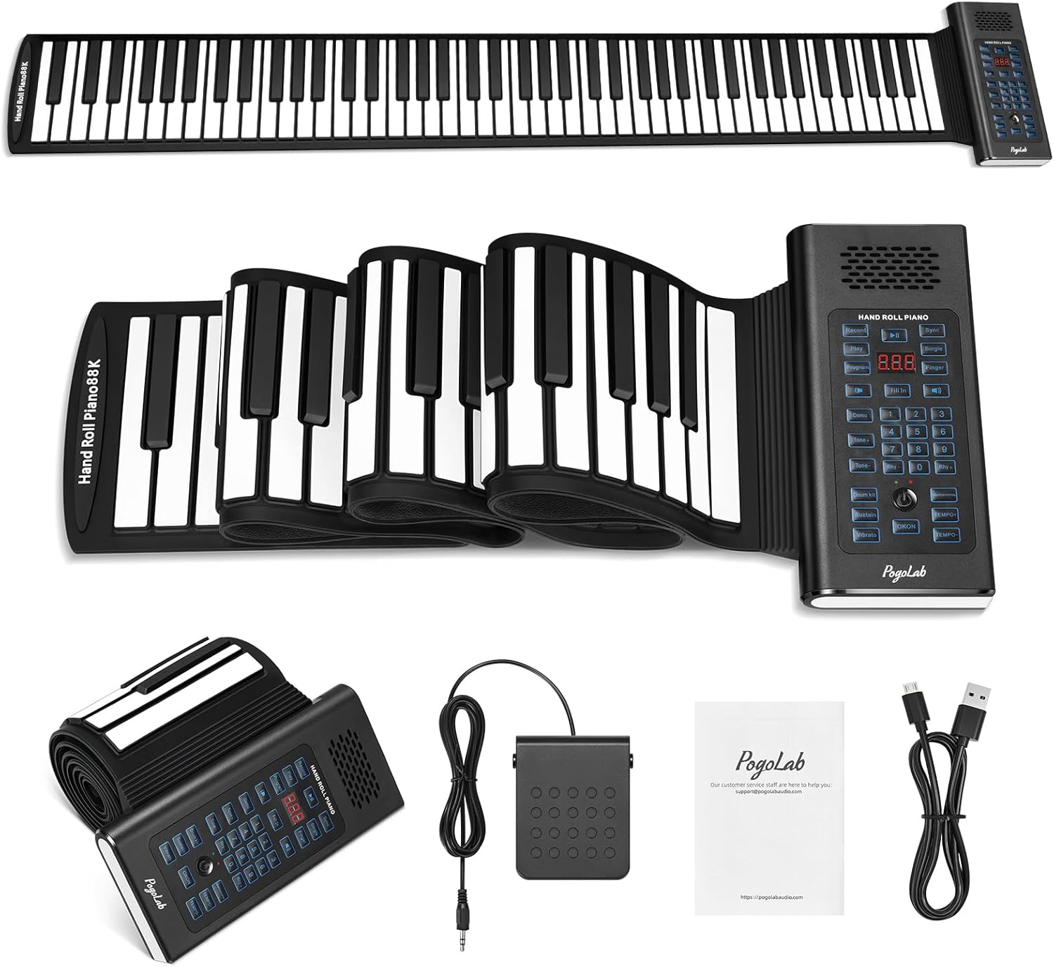 88 Keys Roll Up Keyboard Piano, Portable Electric Foldable Piano with Sustain Pedal, 20 Songs, 128 Tones, 128 Rhythms, Rechargeable & Wireless BT, Music Gift for Beginners (with LED Display)