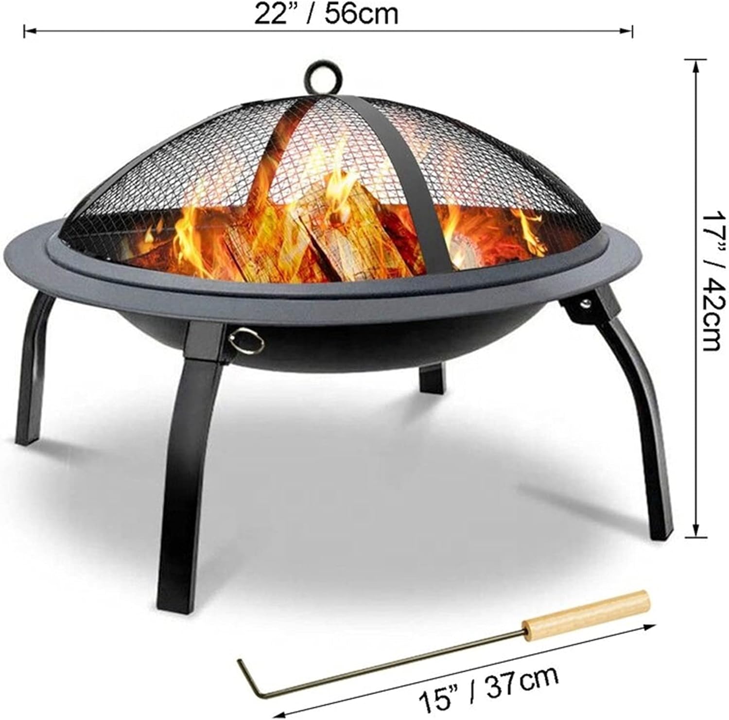 2-in-1 Fire Pits & Grill,Outdoor Metal Fire Bowl,Charcoal/Log Wood Burning Heater,w/Spark Screen,Fireplace Poker,Grate