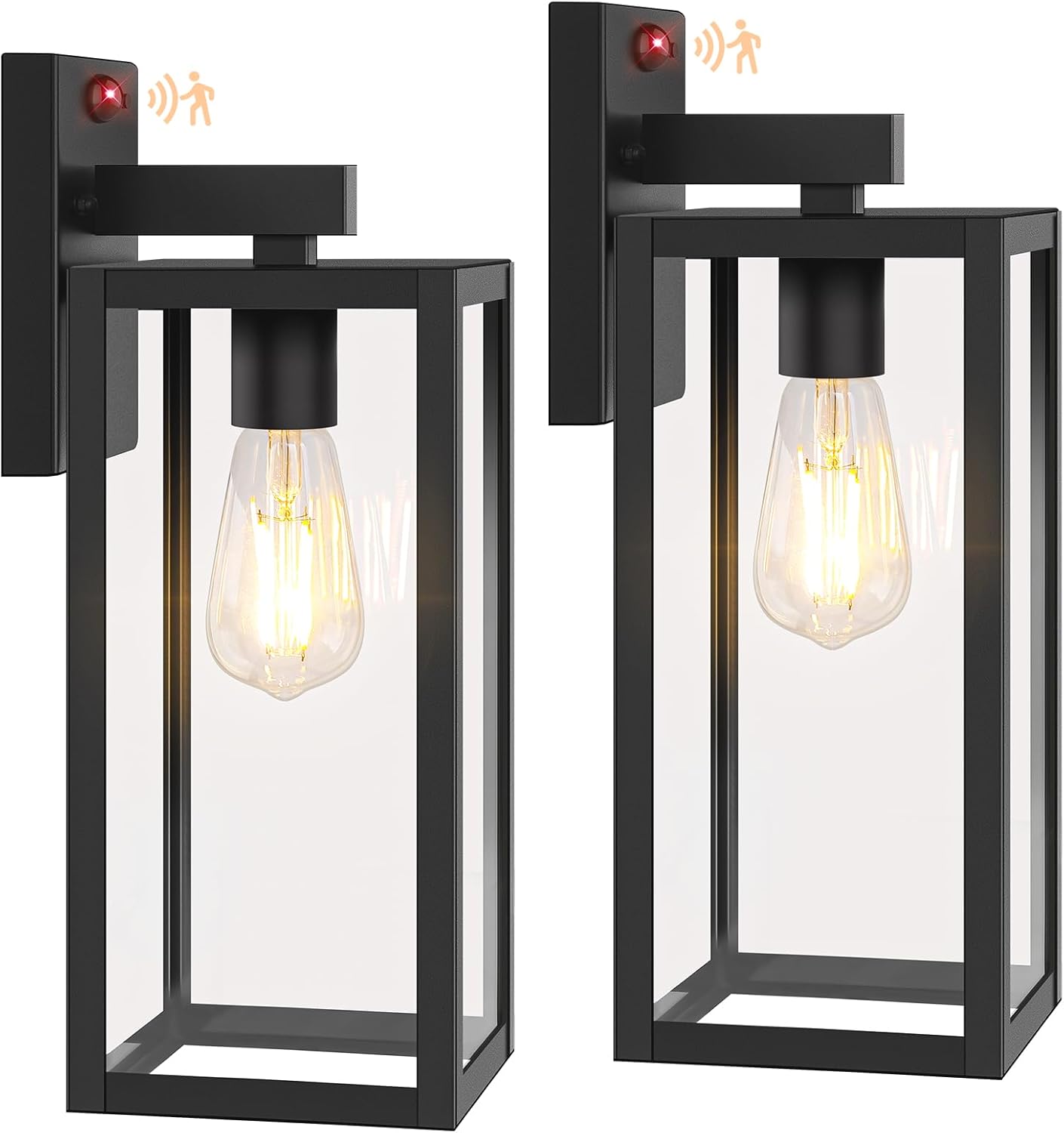 BesLowe Upgraded Motion Sensor Outdoor Wall Lights, 15” Dusk to Dawn Porch Lights Outdoor Wall Sconce Lanterns, 3 Lighting Modes Exterior Lighting Fixtures, Black Outside Lights for House, 2-Pack