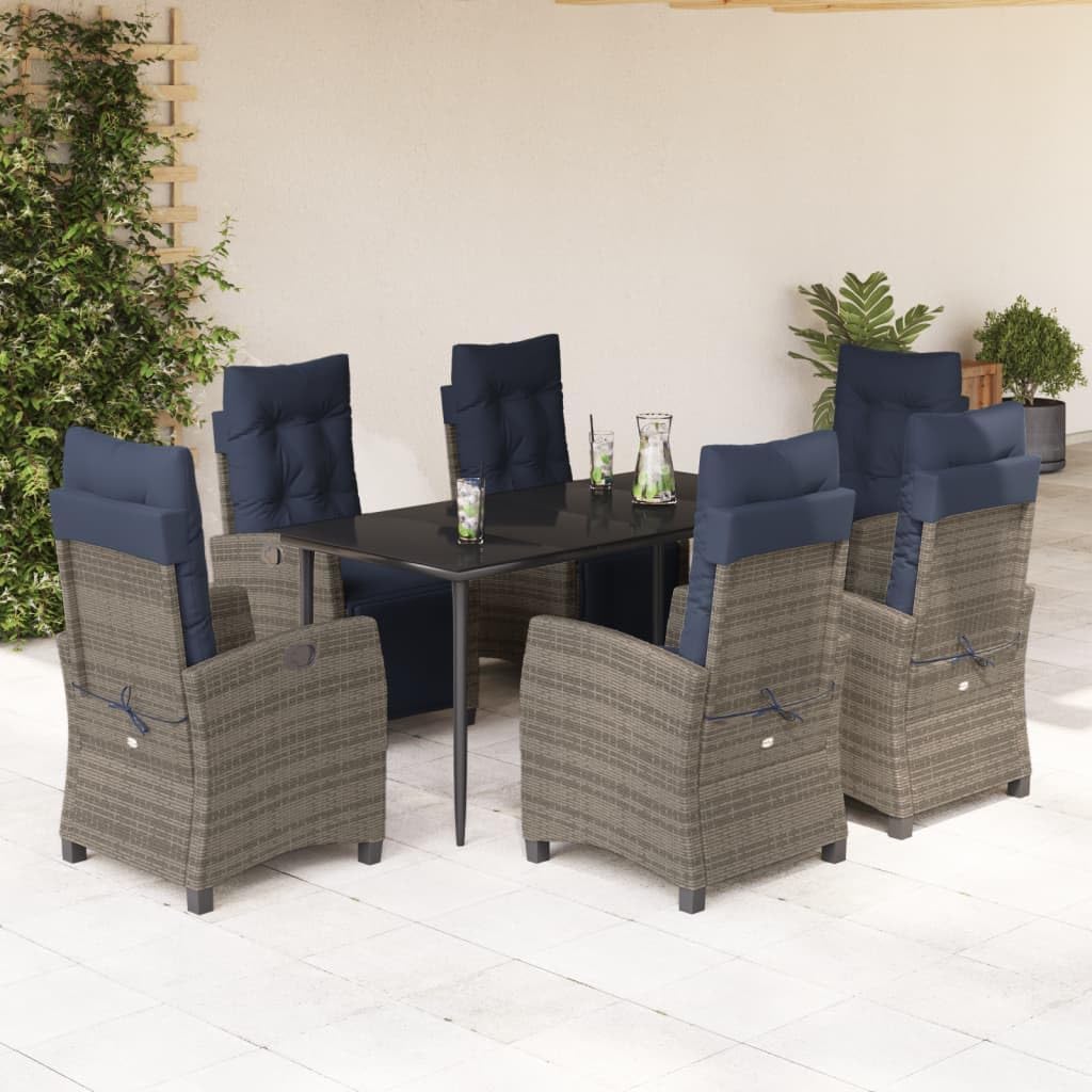 Furniture Sets 7 Piece Patio Dining Set with Cushions Gray Poly Rattan,Versatile Garden Dining Set with Adjustable Comfort for Outdoor Living Garden Conversation Sets