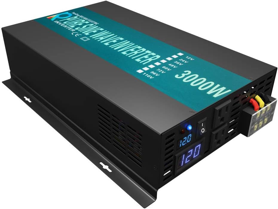 Reliable 3000W High Efficiency Pure Sine Wave Solar Power Inverter 12V 120V 60Hz Power Converter LED Display