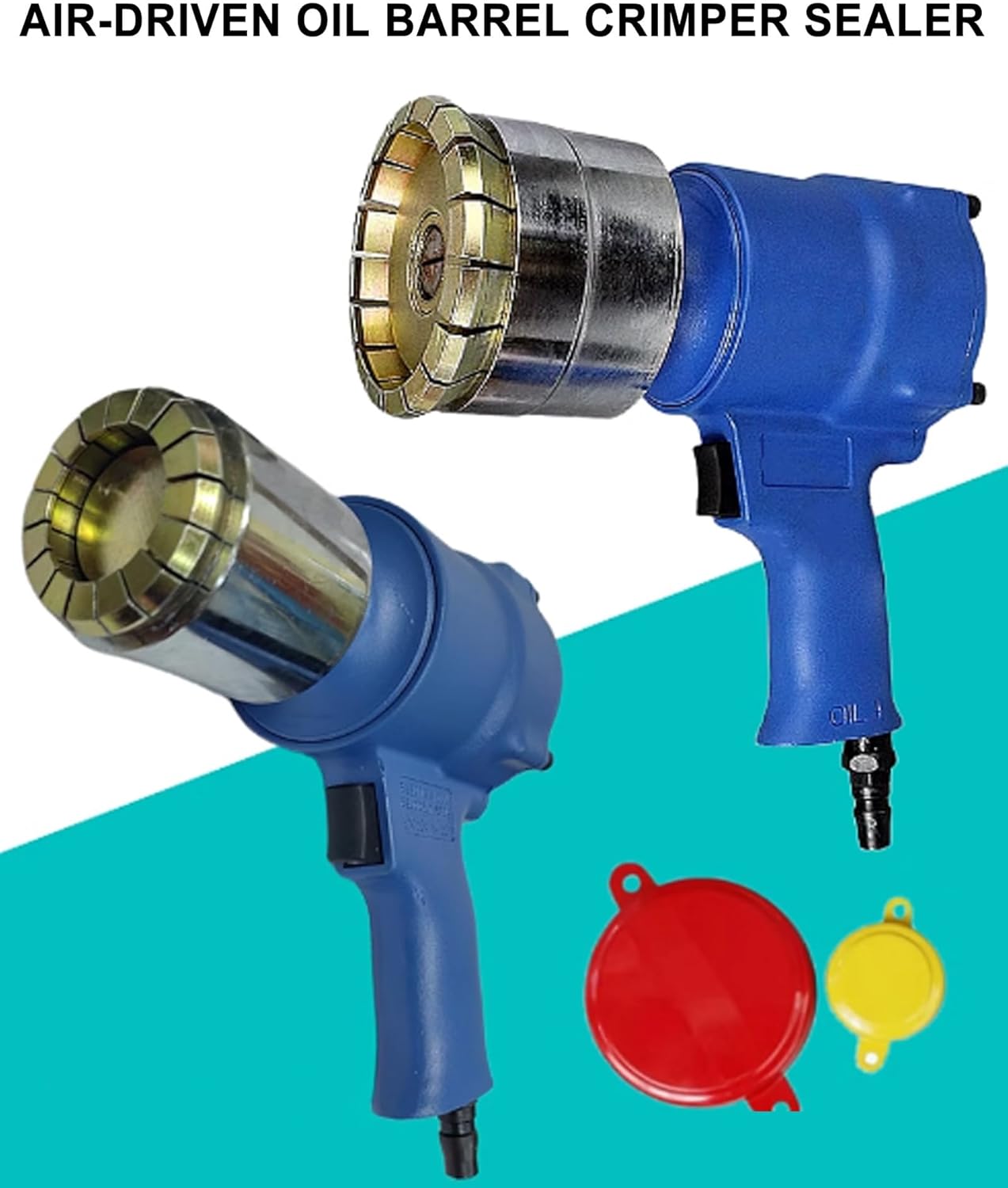 200L Air-Driven Crimping Tool for 53 Gallon Oil Drums - Manual Pressure Cap Sealer with 30mm & 75mm Attachments for 35mm & 70mm Barrel Sealing