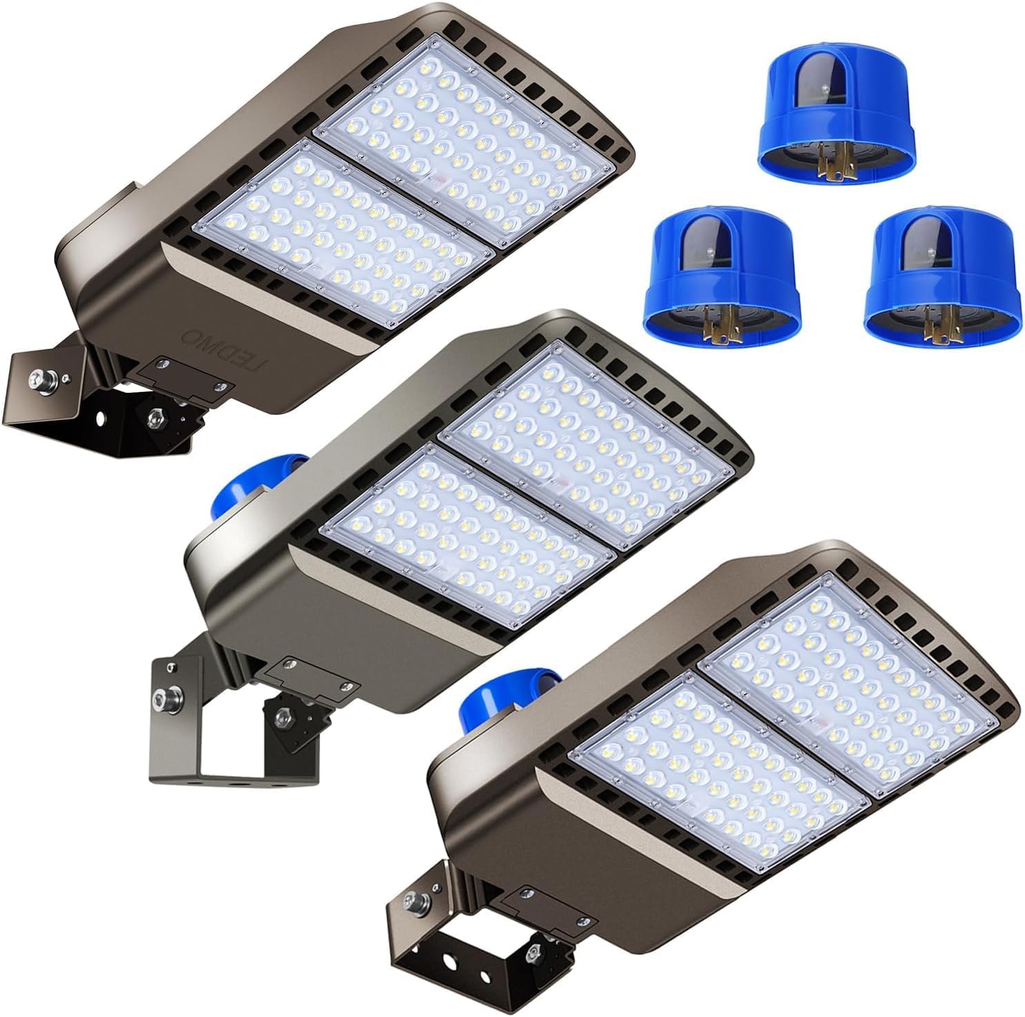 ledmo LED Parking Lot Lights 200W LED Flood Light Outdoor 28000LM 5000K Exterior Trunnion Mount Dusk to Dawn Area Commercial Street Wall Mount IP65 3 Pack Stadium Shop Barn Garage