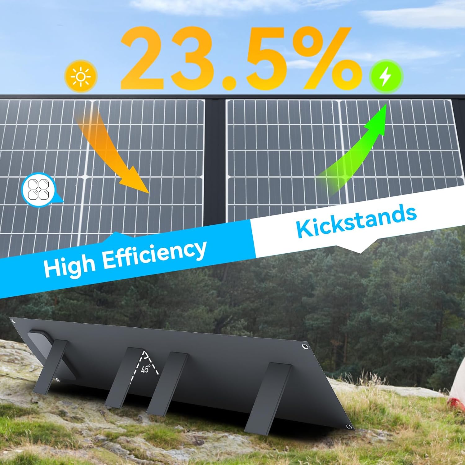 Ecosonique 200W Portable Solar Panel for Power Stations, Foldable & Lightweight with Kickstand, USB-C PD3.0 & USB-A QC3.0, MC4 & Multi-Output for Solar Generators, RVs, Camping, and Outdoor Use