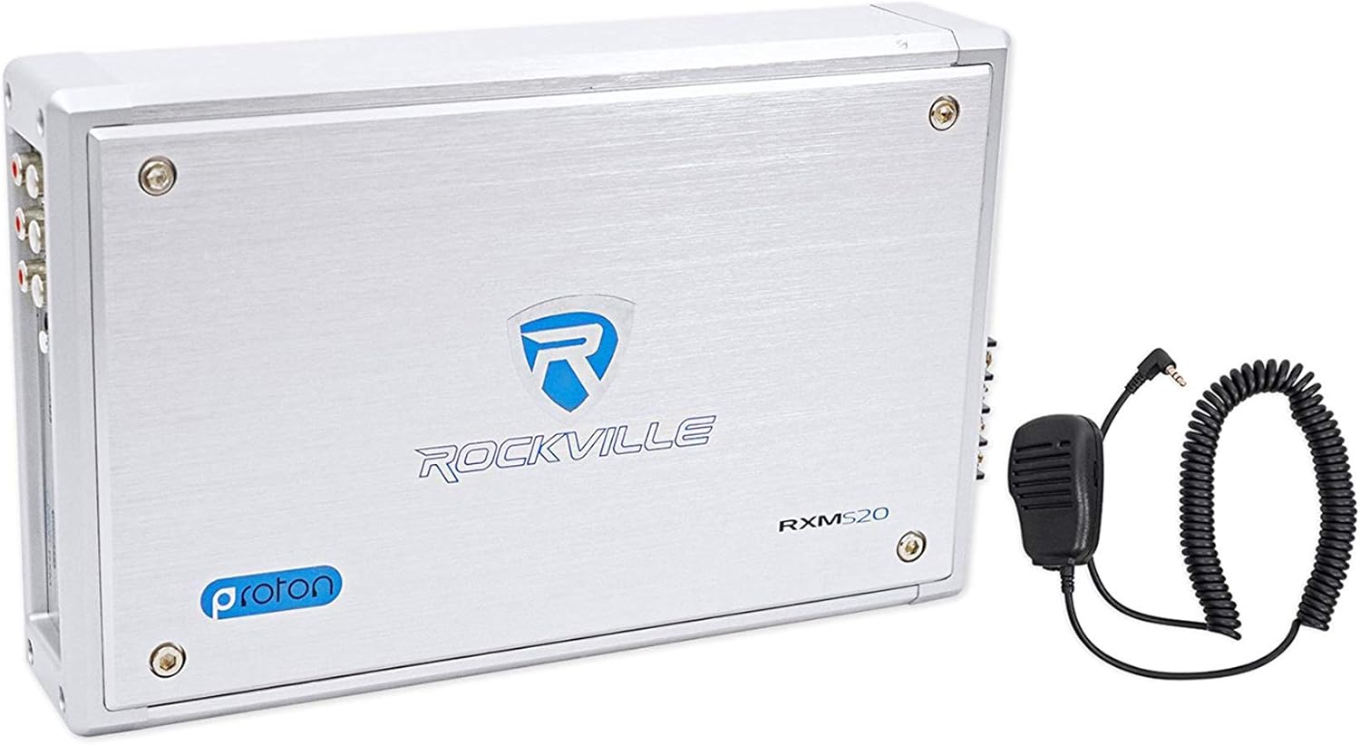 Rockville RXM-S20 1600W Peak 4-Channel Micro Marine/ATV Amplifier, Water-Resistant, PA Microphone, Compact Design for Boats & Off-Road Vehicles