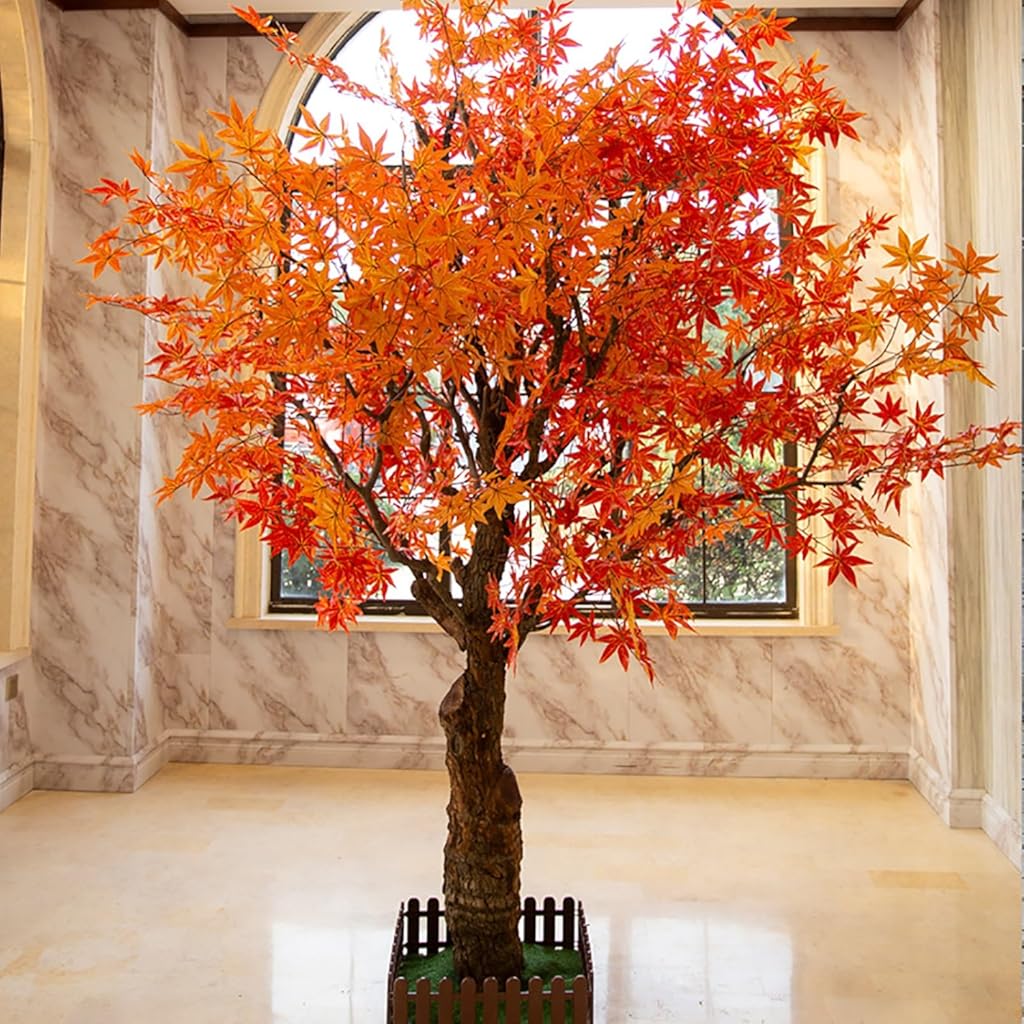 Ultra-Realistic Artificial Tree, Red Maple with Delicate Structure and Vibrant Silk Leaves(10ft)