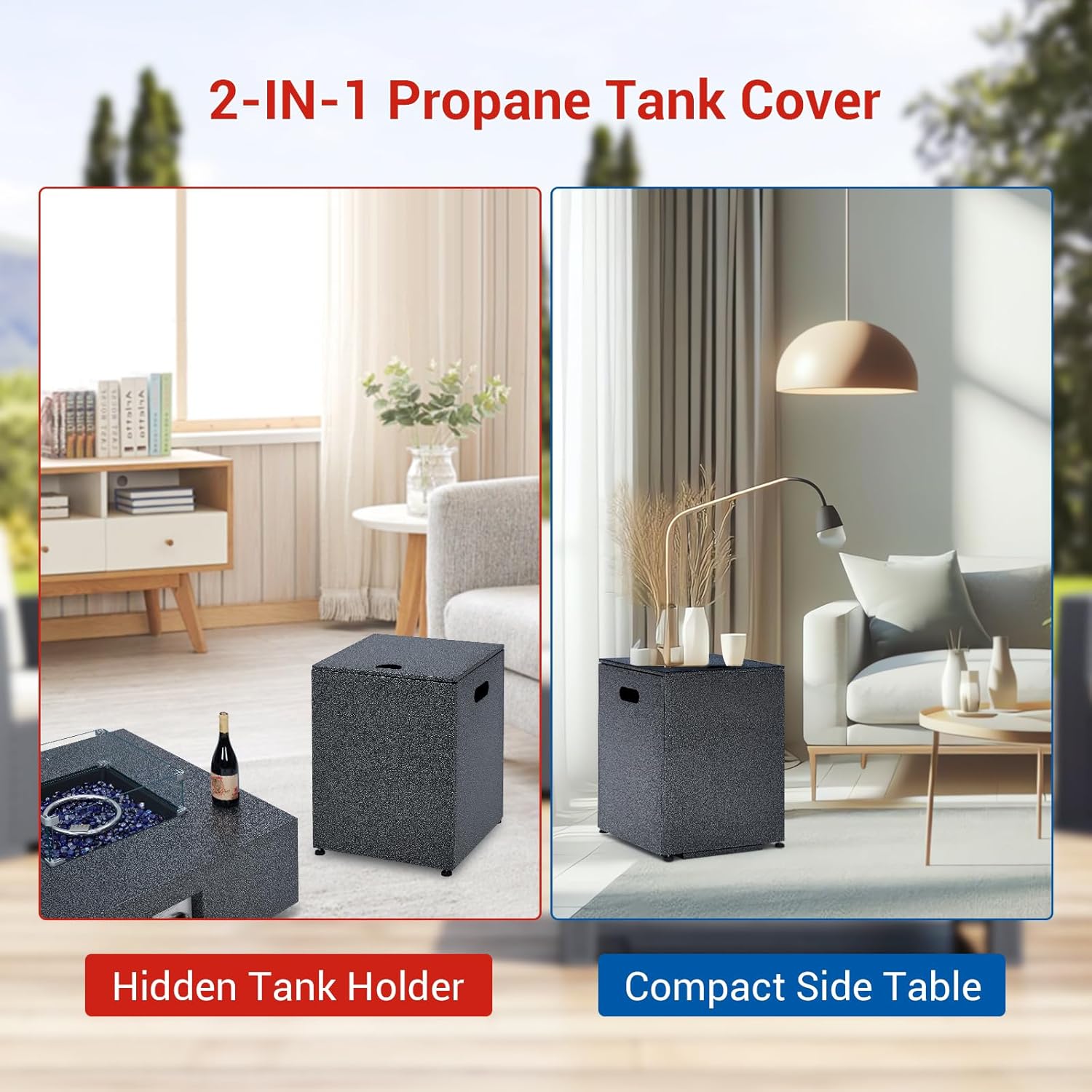 50000 BTU Propane Fire Pit Table, 36 in Outdoor Gas Fire Pit Table with 16 in Propane Tank Cover, Wind Guard, Glass Rocks & Rain Cover for Garden Backyard Deck Patio