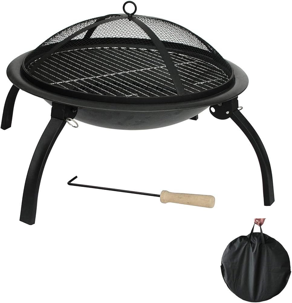 Fire Pit Foldable Wood Burning Bonfire Firebowl, with Mesh Screen Cover Waterproof Fabric 26 Inch Fire Pit, for d