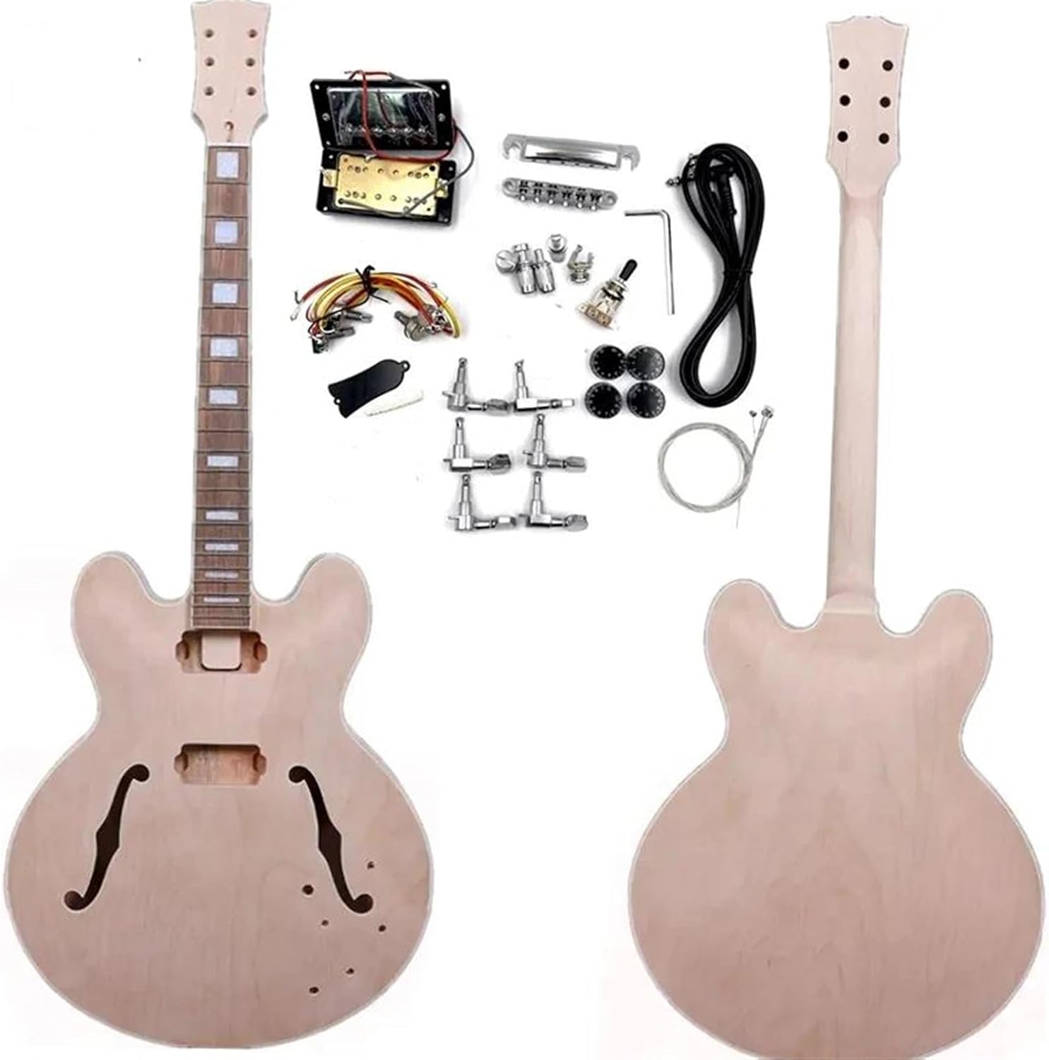 Guitar Body Guitar Replacement Parts Unfinished Electric Guitar 1set Guitar Kit Maple Guitar Neck And Guitar Body,DIY Hollow Electric Guitare